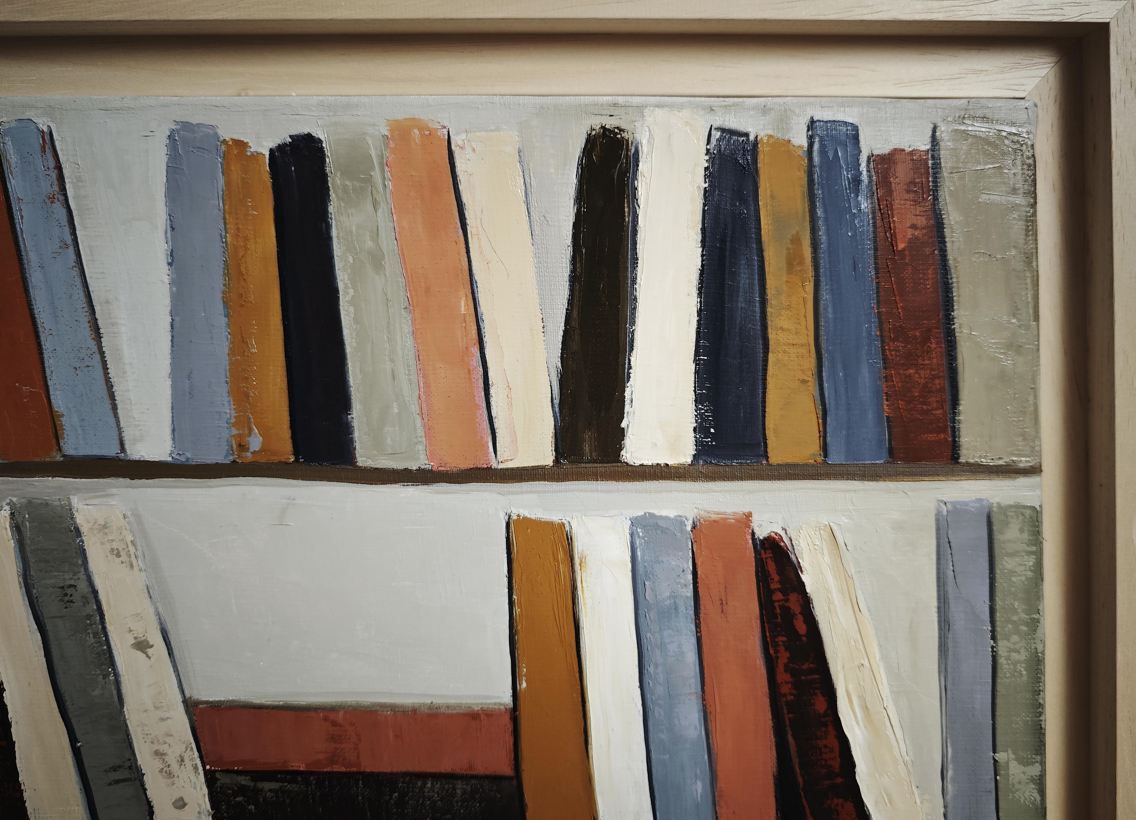 Colors of Reading)
Oil on canvas – 40 x 40 cm (15.7 x 15.7 in)
Framed: 47 x 47 cm (18.5 x 18.5 in)
Black or natural wood floater frame (collector’s choice)
Year: 2025 – Signed lower right

French contemporary painter Sophie Dumont is celebrated for