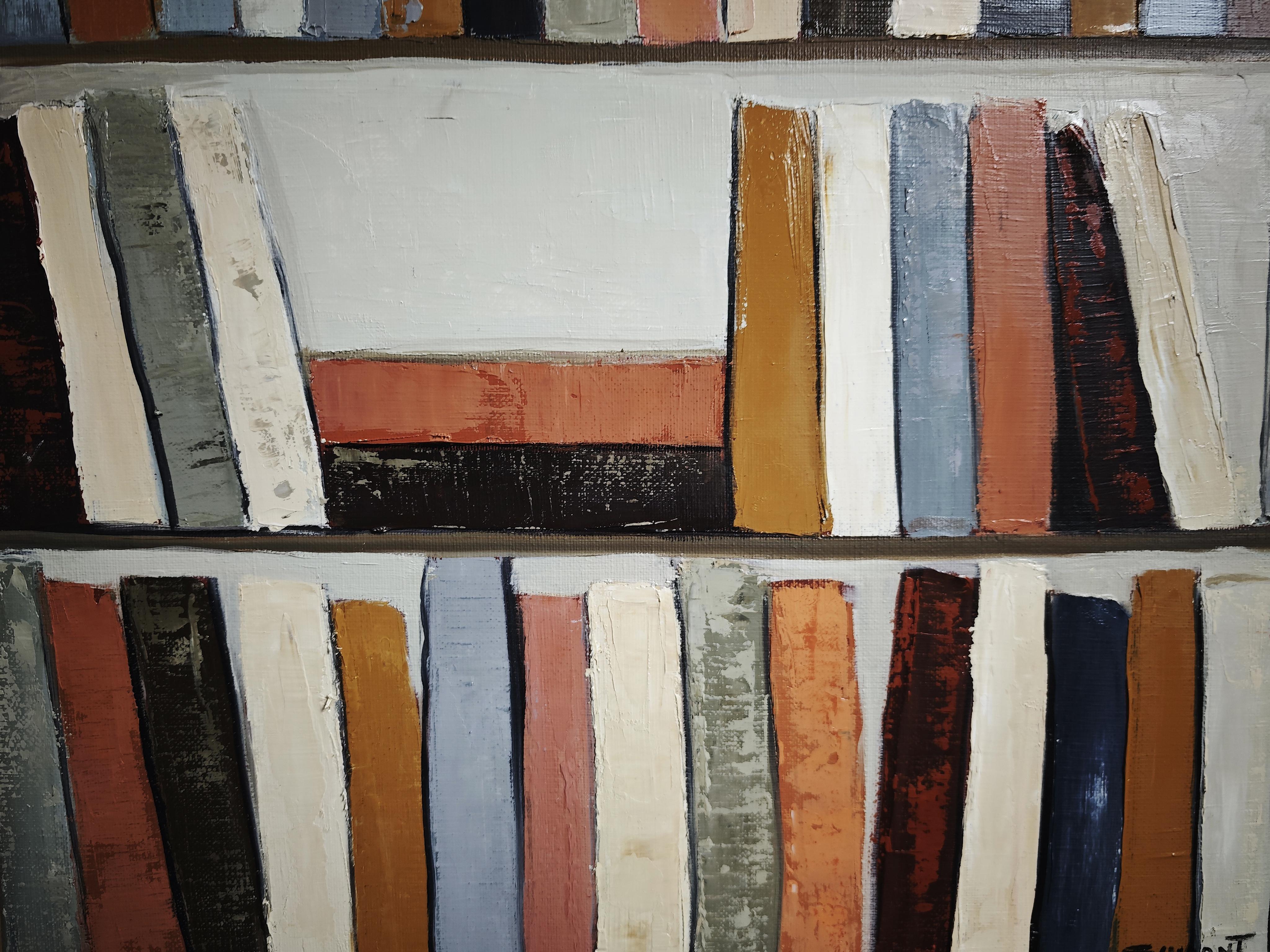 Colors of Reading– Original Textured Abstract Library, Oil Paint, Contemporary For Sale 1