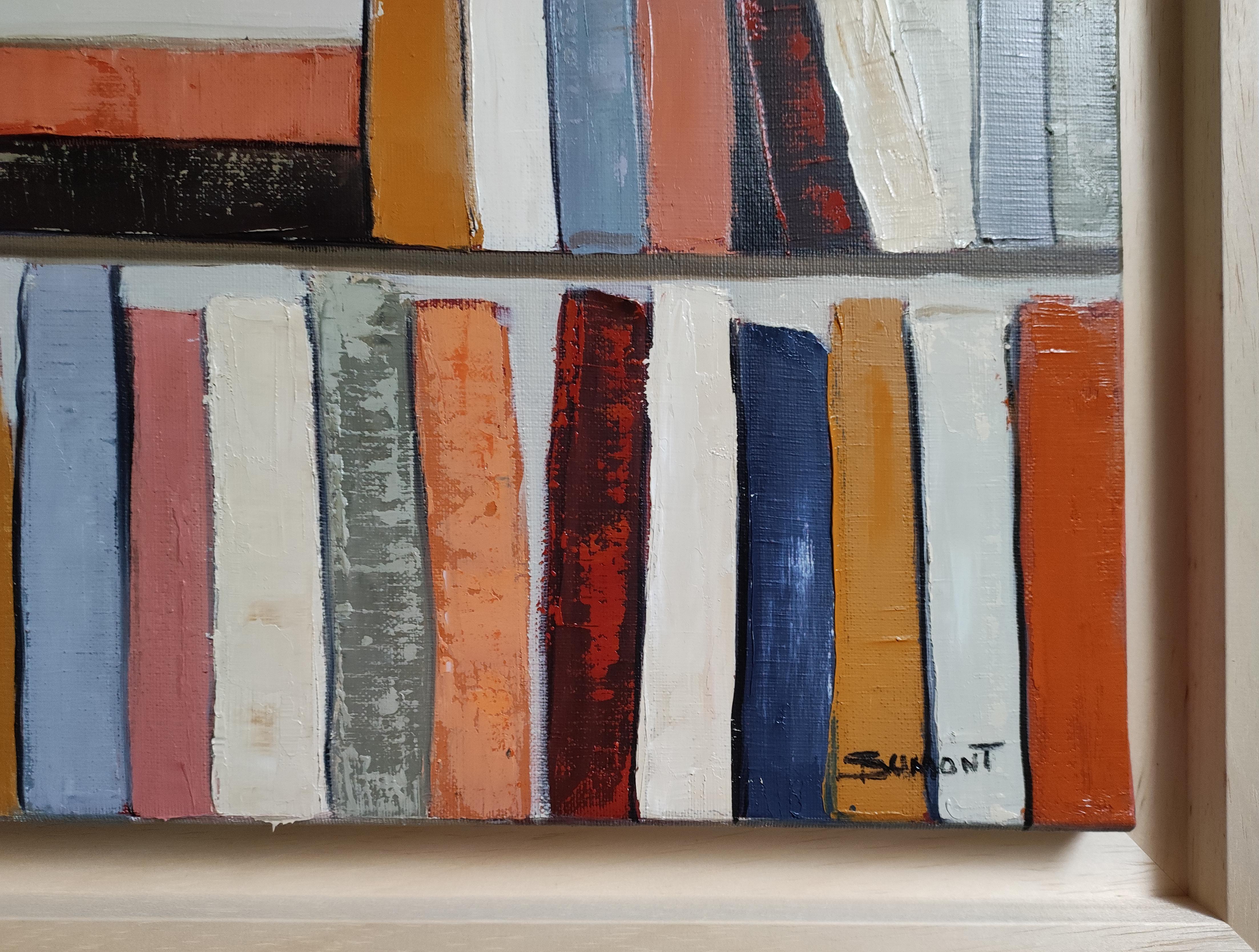 Colors of Reading– Original Textured Abstract Library, Oil Paint, Contemporary For Sale 3