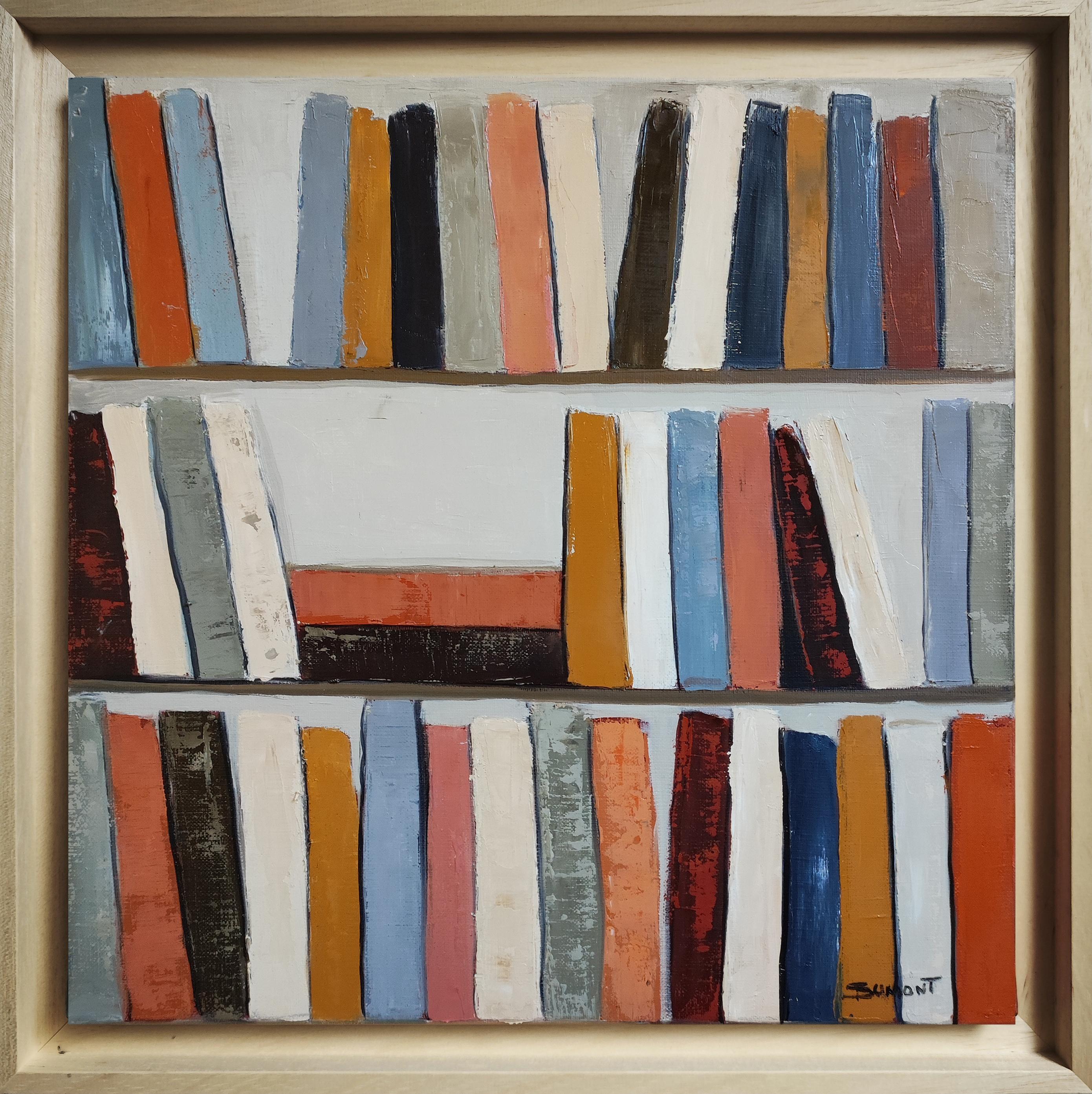 Colors of Reading- Original strukturierte abstrakte Bibliothek, Ölfarbe, zeitgenössisch