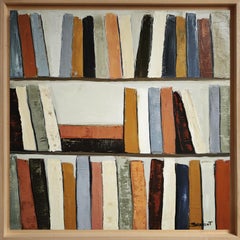 Colori della lettura - Biblioteca astratta originale, pittura ad olio, contemporanea
