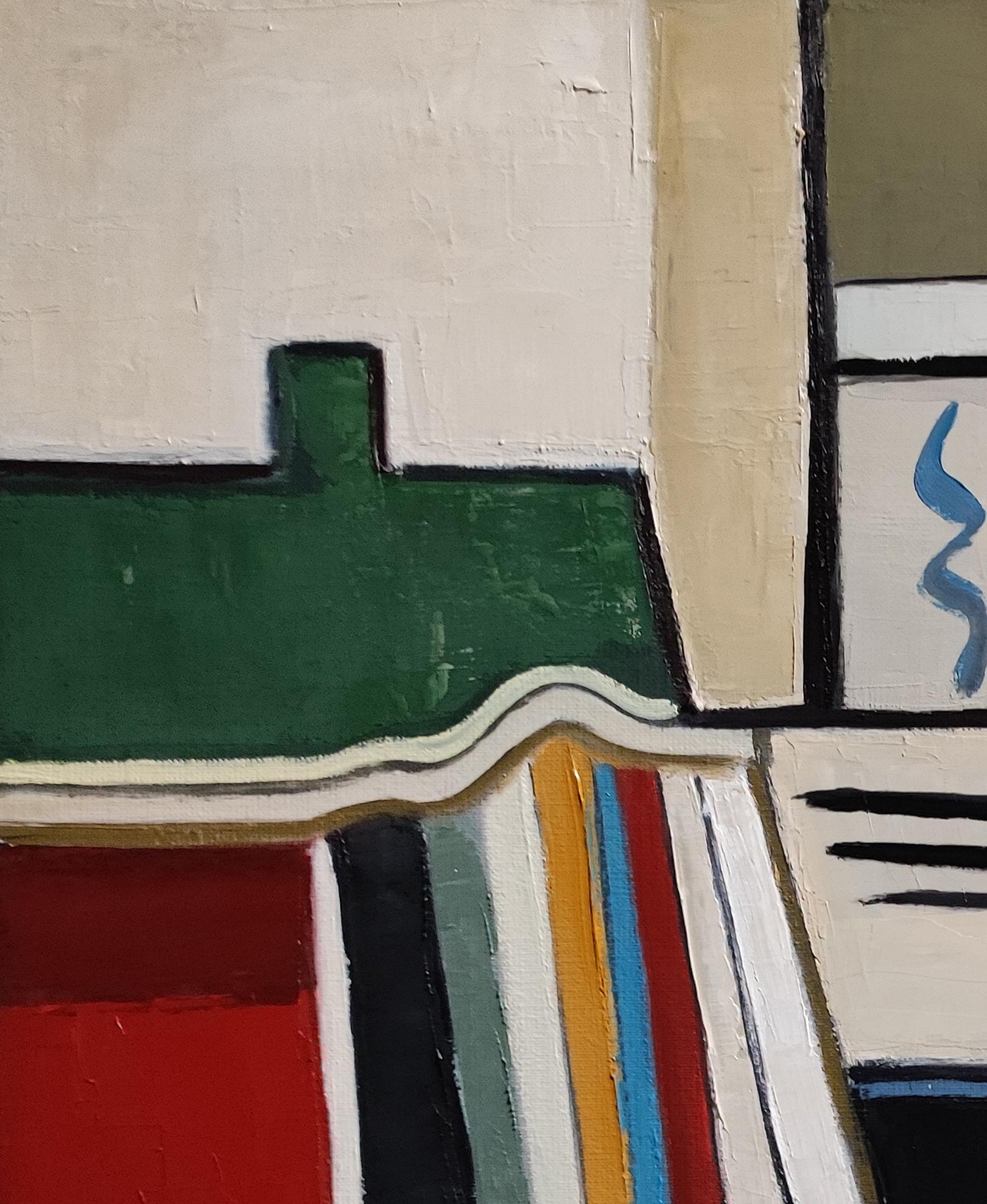 Composizione, Astratto, Verde, Geometrico, Contemporaneo, Olio, cubismo, Francese in vendita 5