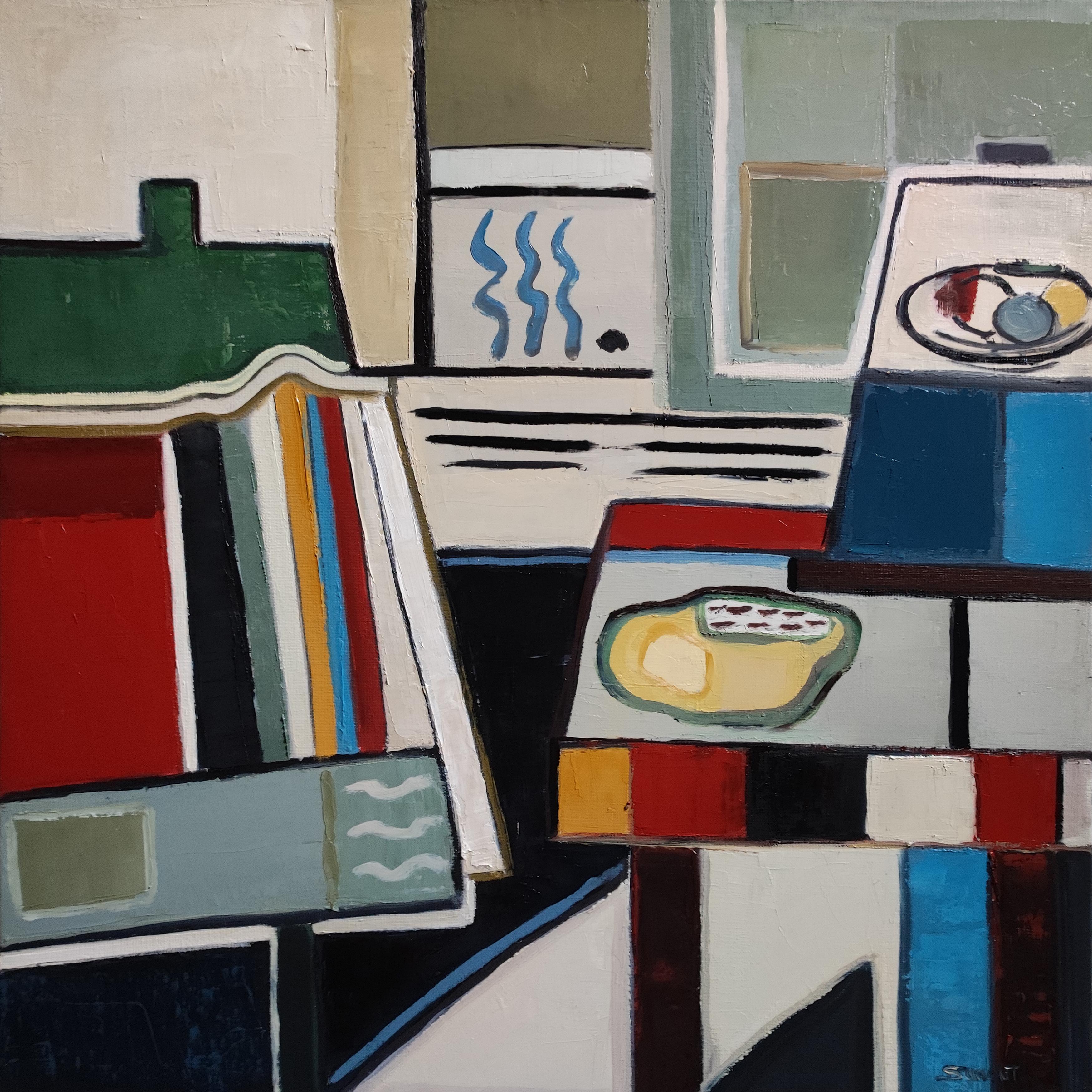 Composizione, Astratto, Verde, Geometrico, Contemporaneo, Olio, cubismo, Francese - Painting di SOPHIE DUMONT