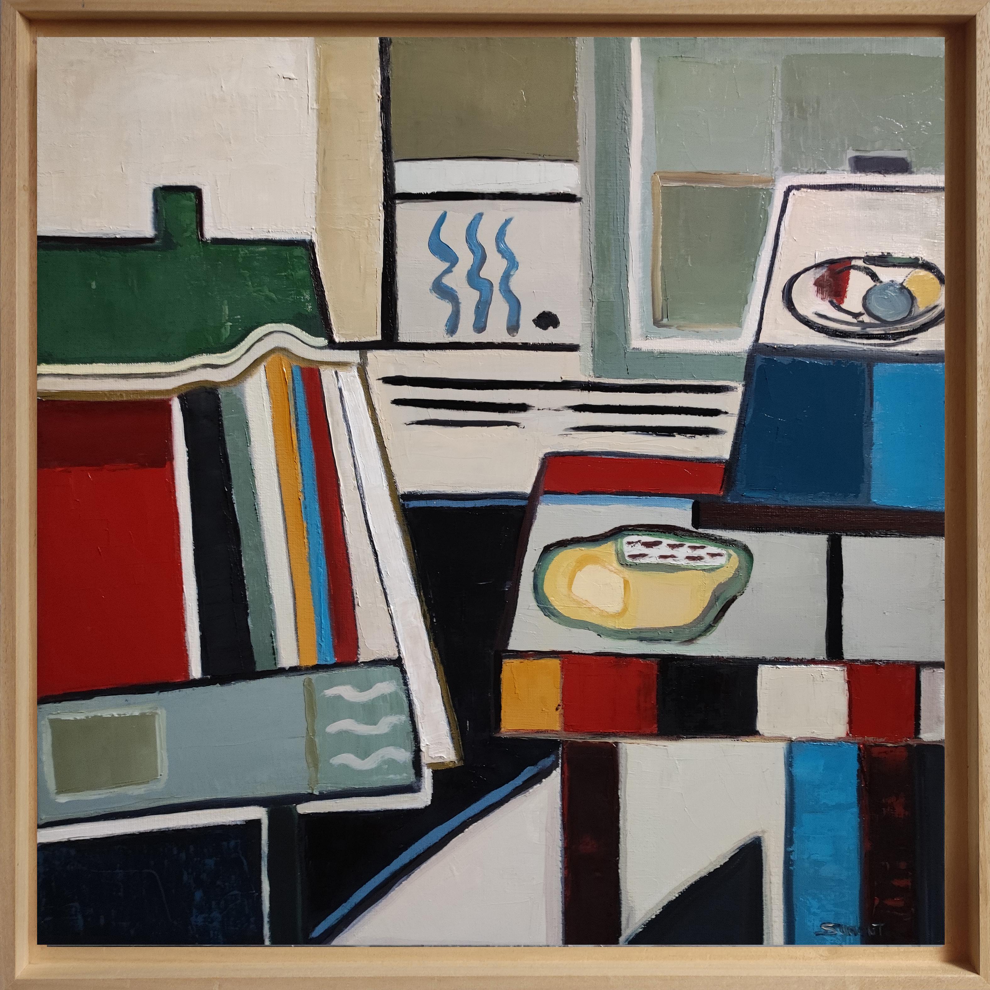 Composición, Abstracto, Verde, Geométrico, Contemporáneo, Óleo, cubismo, Francés - Painting Expresionismo abstracto de SOPHIE DUMONT