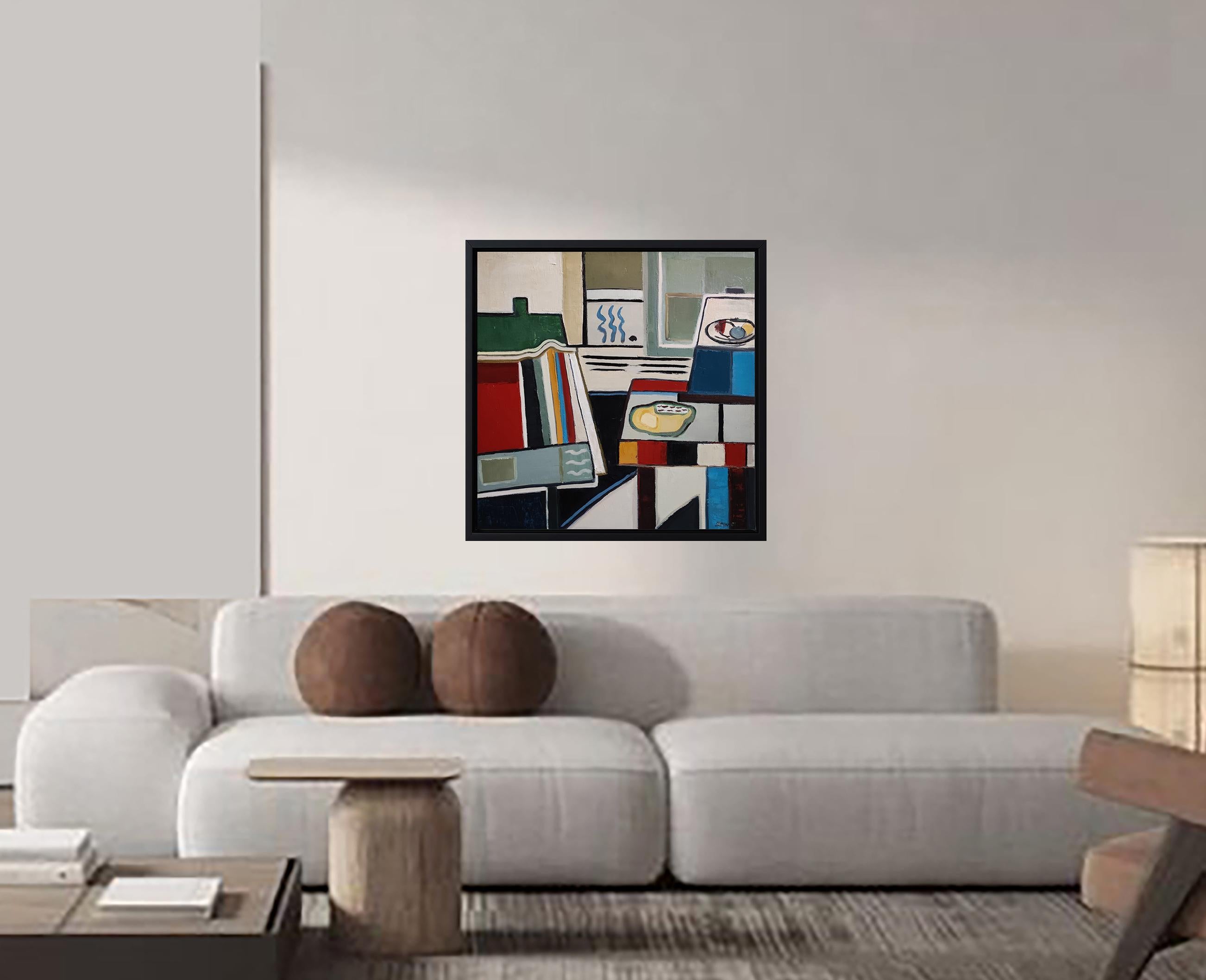 Composizione, Astratto, Verde, Geometrico, Contemporaneo, Olio, cubismo, Francese in vendita 1