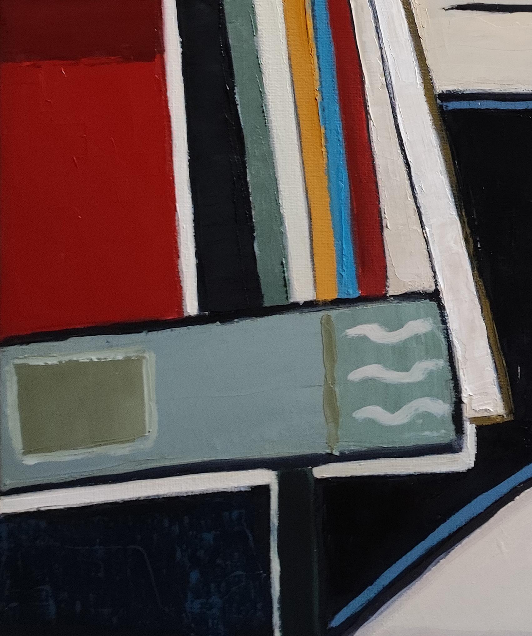 Composizione, Astratto, Verde, Geometrico, Contemporaneo, Olio, cubismo, Francese in vendita 3