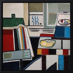 Composizione, Astratto, Verde, Geometrico, Contemporaneo, Olio, cubismo, Francese
