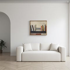 Composition littéraire, Bibliothèque abstraite, Peinture à l'huile contemporaine, encadrée
