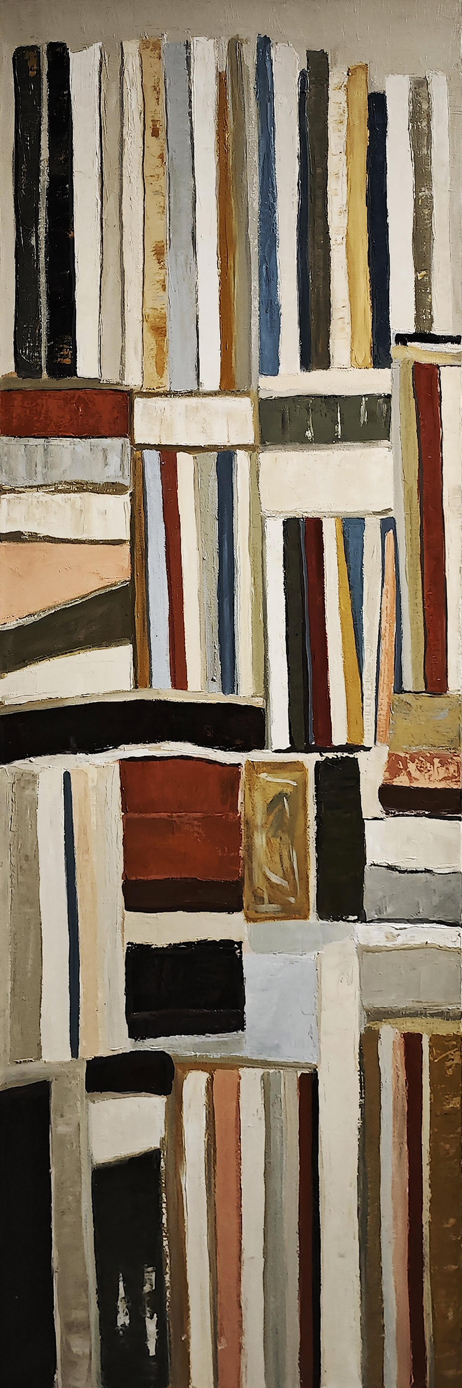 Litteraire a compressione, Astratto, Biblioteca, Espressionismo, Contemporaneo, Olio - Interior Painting Beige di SOPHIE DUMONT