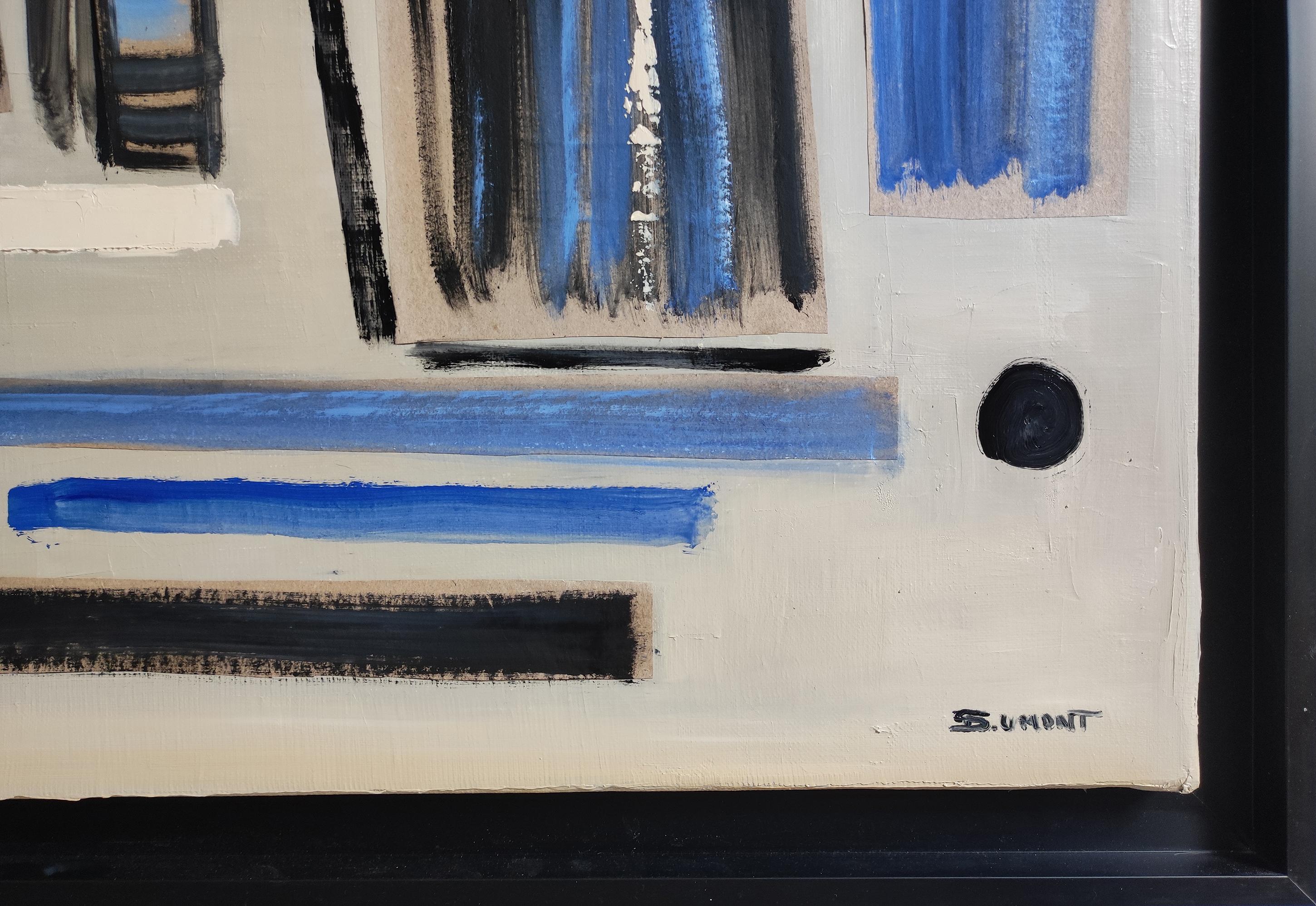 Concerto, Astrazione lirica, Olio e collage, blu e nero, Moderno 2