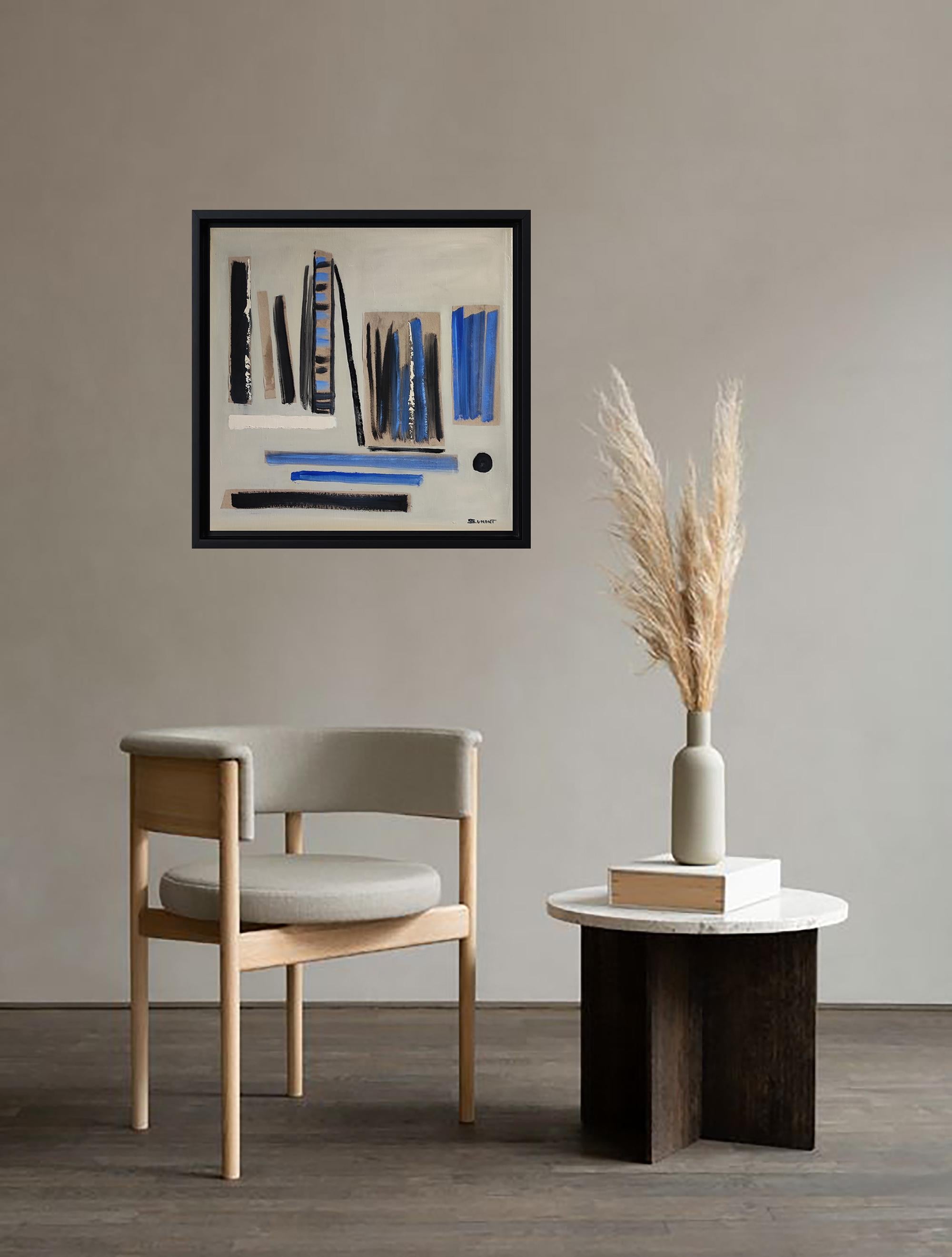 Concerto, Astrazione lirica, Olio e collage, blu e nero, Moderno 3