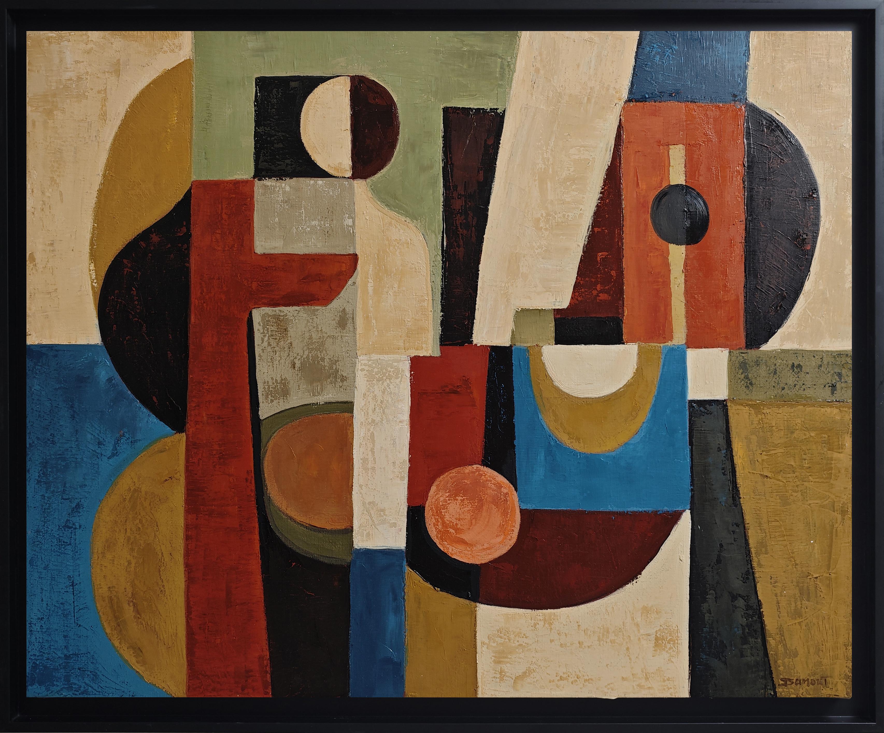 Concerto cubiste — Contemporary Geometric Abstract Oil Painting, Sophie Dumont
