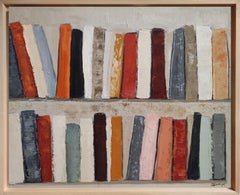 Meditation über Bücherregale, zeitgenössisches abstraktes Bibliotheksgemälde, französischer Künstler