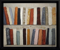 Contemporary Abstract Oil Painting of Colorful Books on Shelves, 2025