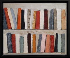 Contemporary Abstract Oil Painting of Colorful Books on Shelves, 2025