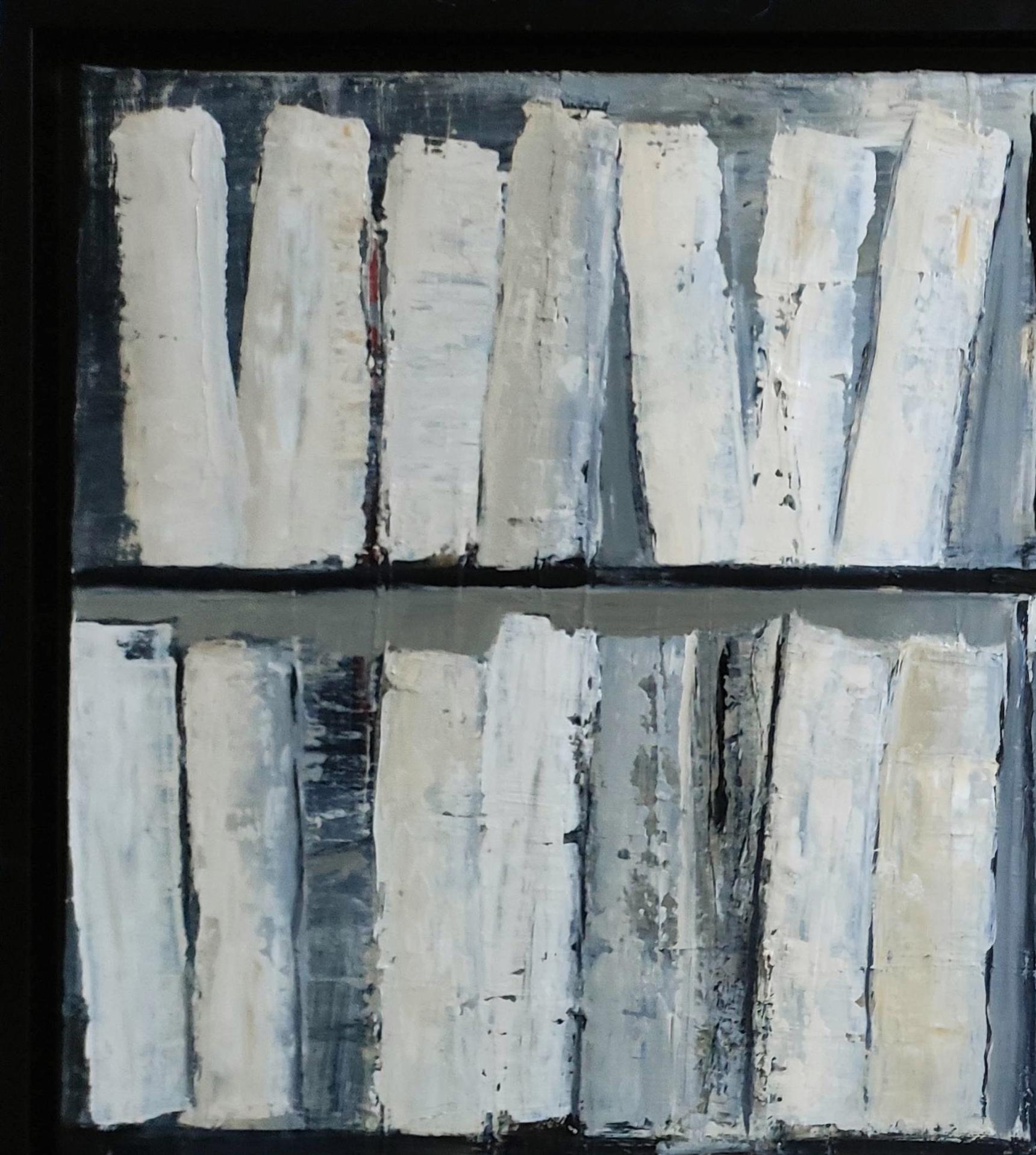 “Contrast” – Monochrome Textured Library Series, Oil on Canvas by Sophie Dumont - Black Interior Painting by SOPHIE DUMONT
