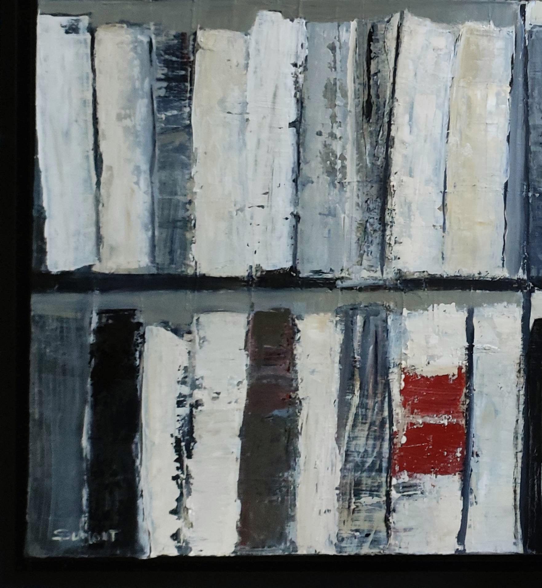 “Contrast” – Monochrome Textured Library Series, Oil on Canvas by Sophie Dumont For Sale 1