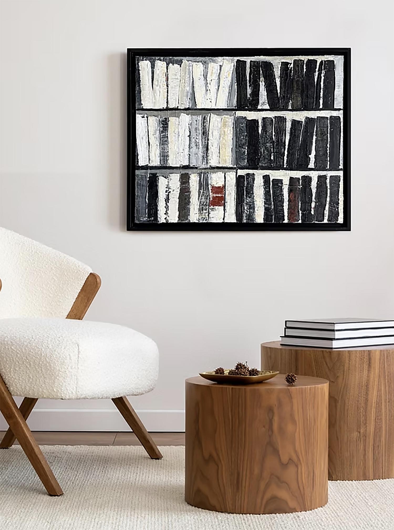 Contraste - Abstracto, minimalismo, serie biblioteca, óleo sobre lienzo, textura, libros en venta 4