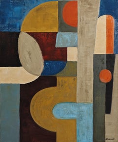 Contrepoids - Peinture abstraite moderne, géométrique, huile originale sur toile