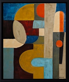 Contrepoids - Peinture abstraite moderne, géométrique, huile originale sur toile