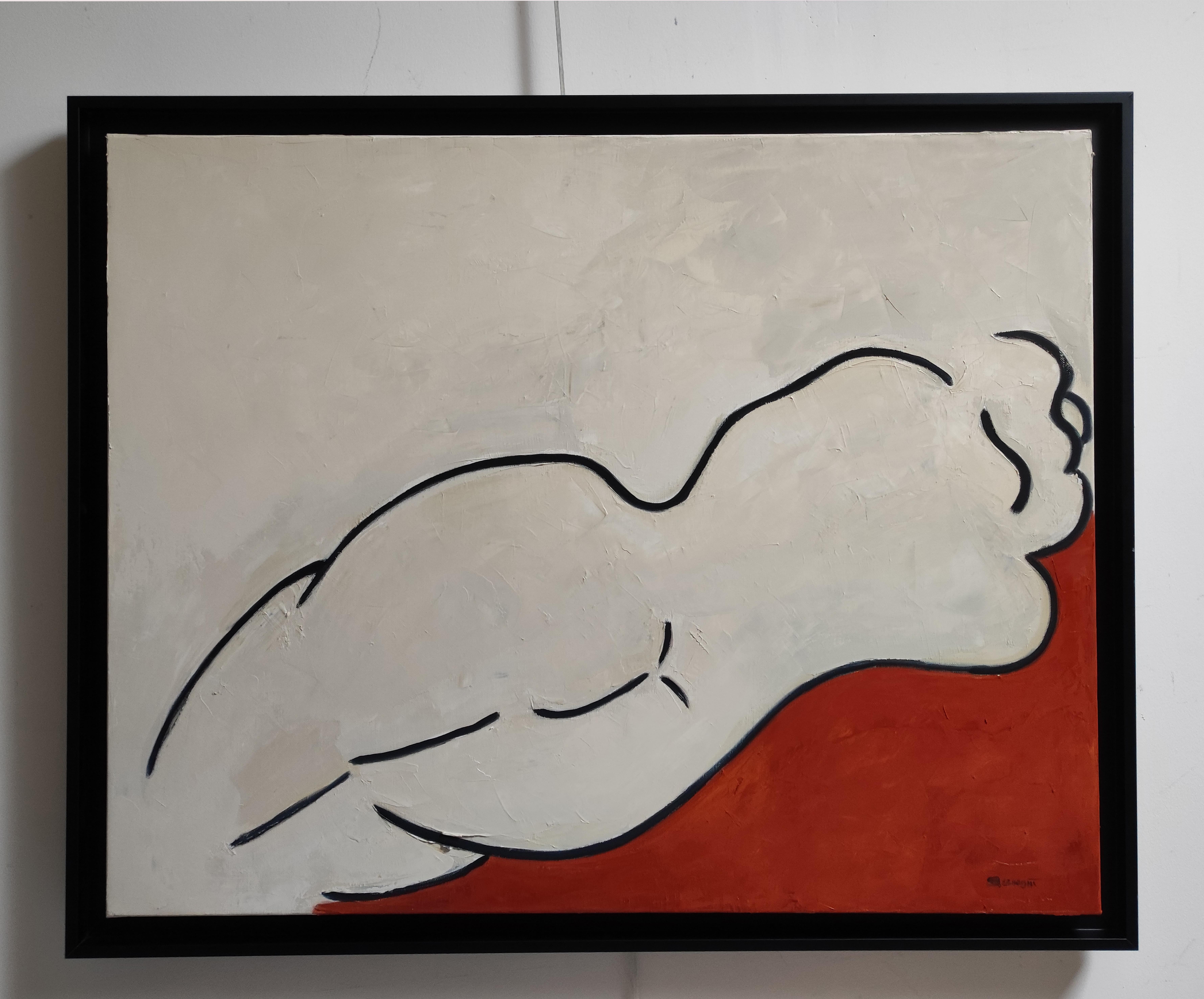 Courbes, nude woman, figurative modern, oil on canvas, contemporary, minimalism - Painting by SOPHIE DUMONT