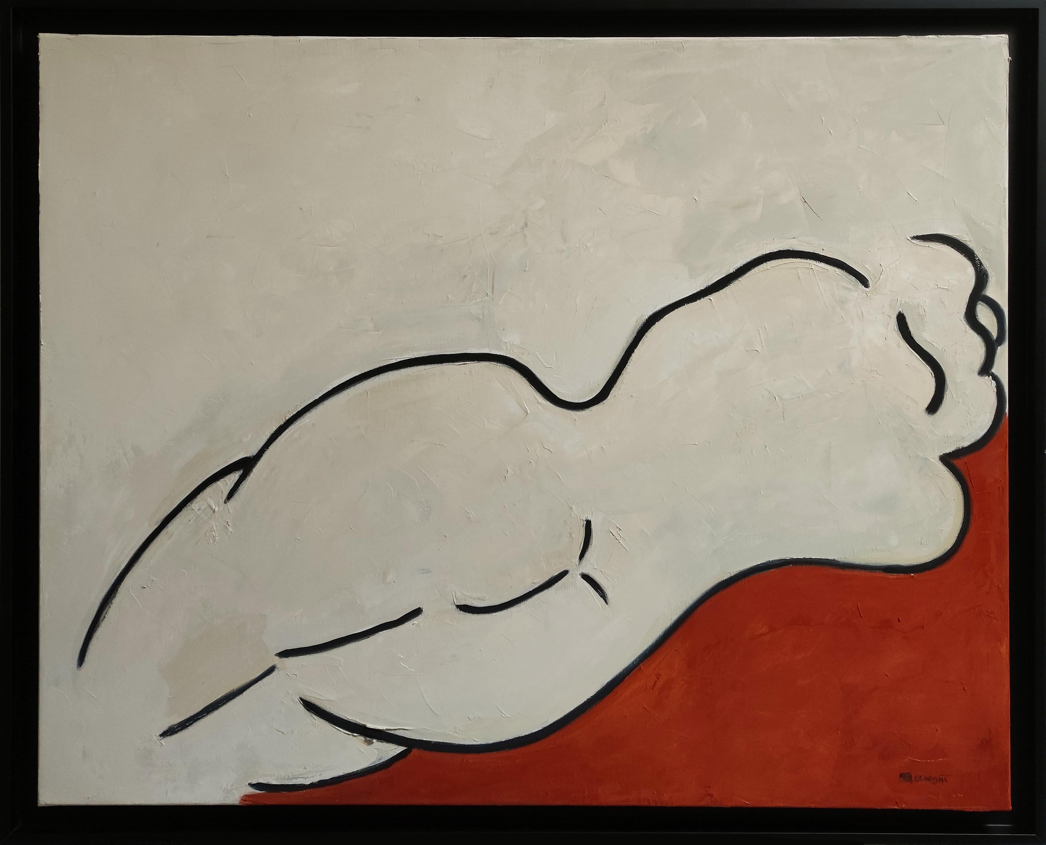 Courbes, nude woman, figurative modern, oil on canvas, contemporary, minimalism