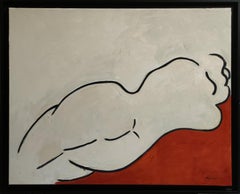 Courbes, femme nue, figurative moderne, huile sur toile, contemporaine, minimalisme