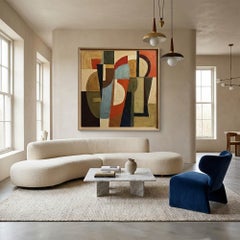 Couleurs en équilibre -Abstract oil painting, stylized bookshelf with warm tones