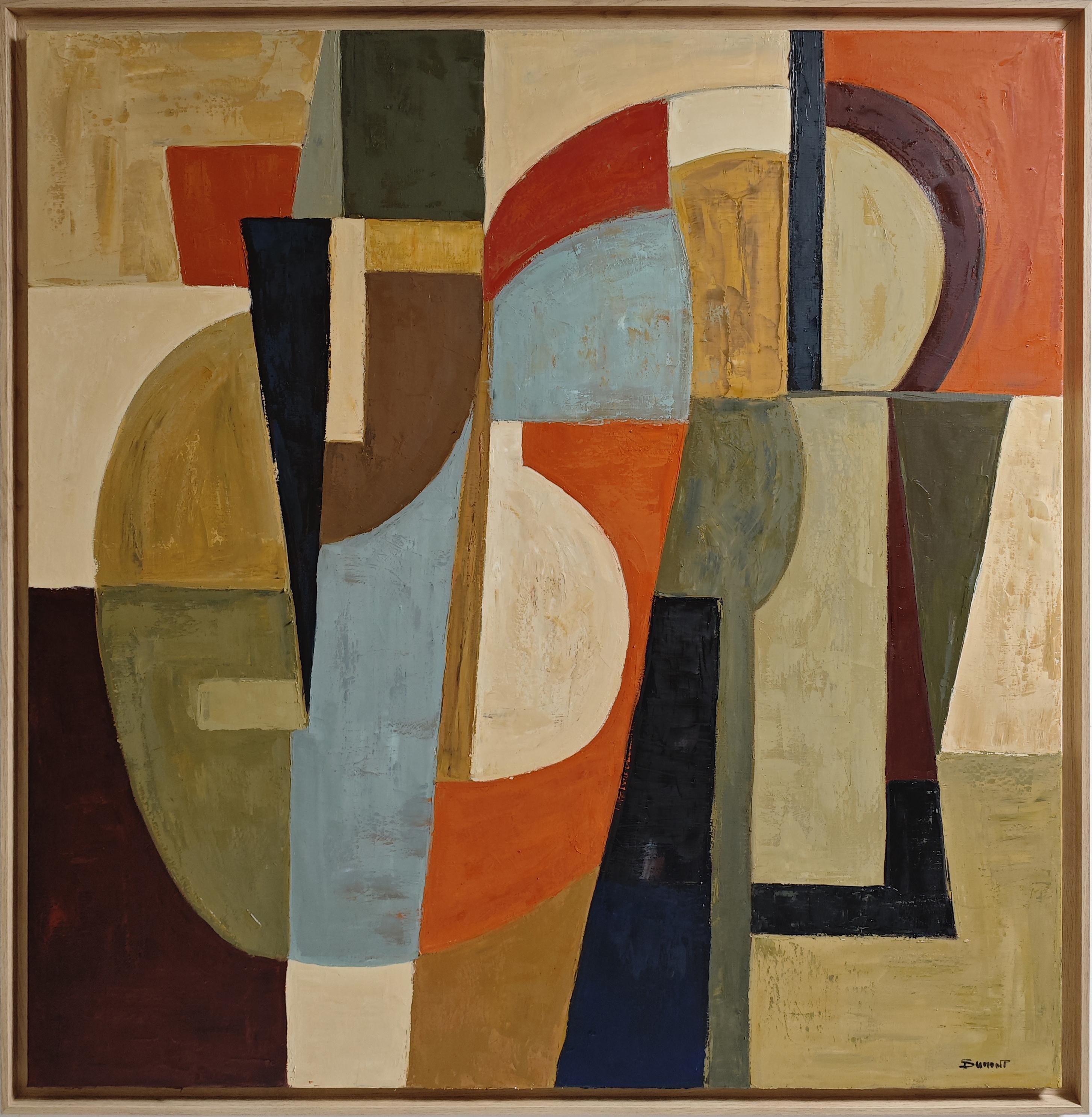 Couleurs en équilibre -Abstract oil painting, stylized bookshelf with warm tones