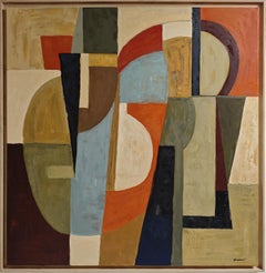 Couleurs en équilibre -Abstract oil painting, stylized bookshelf with warm tones