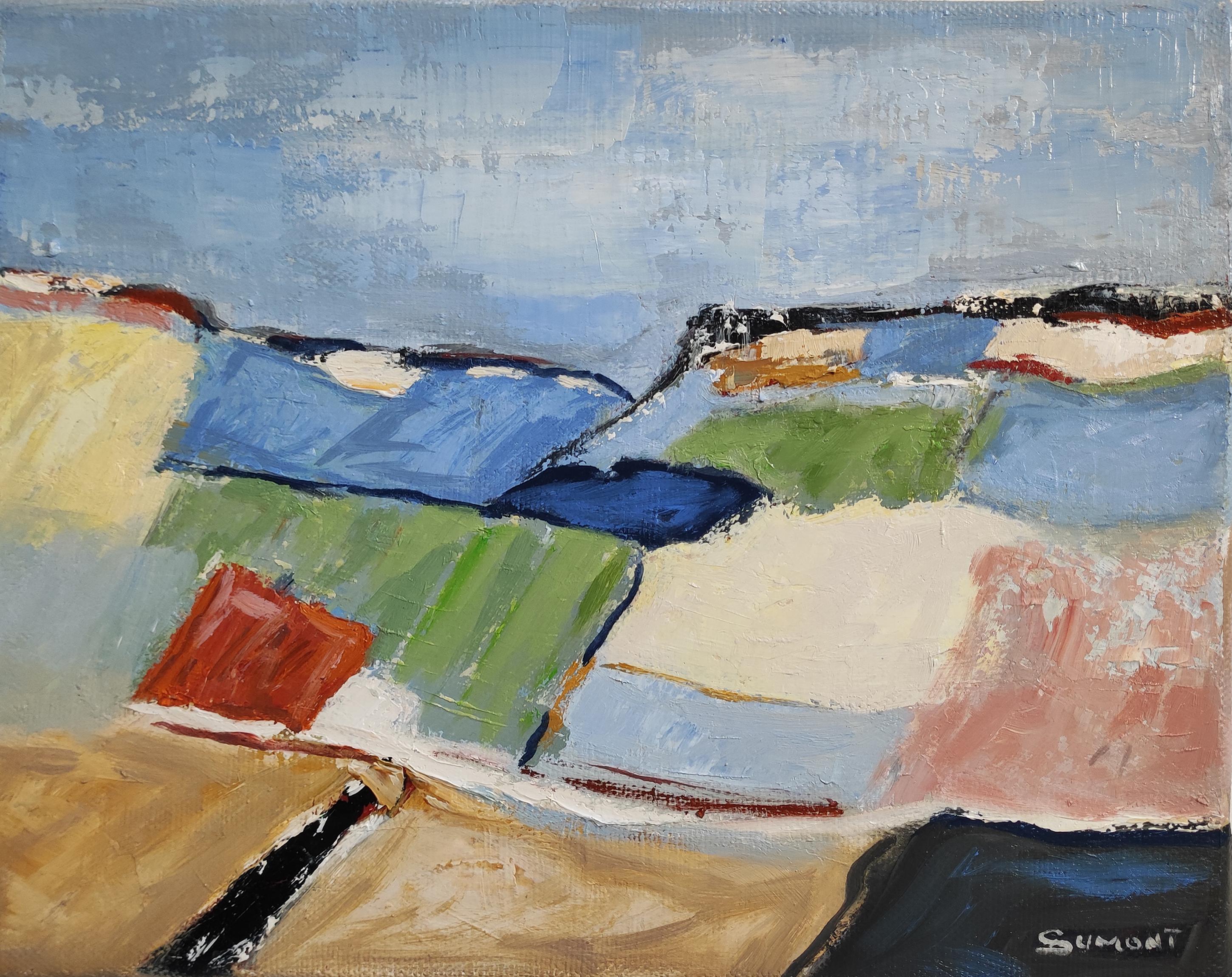 Paesaggio di campagna, Astratto, Blu, Espressionista, Olio su tela, Texture - Painting di SOPHIE DUMONT