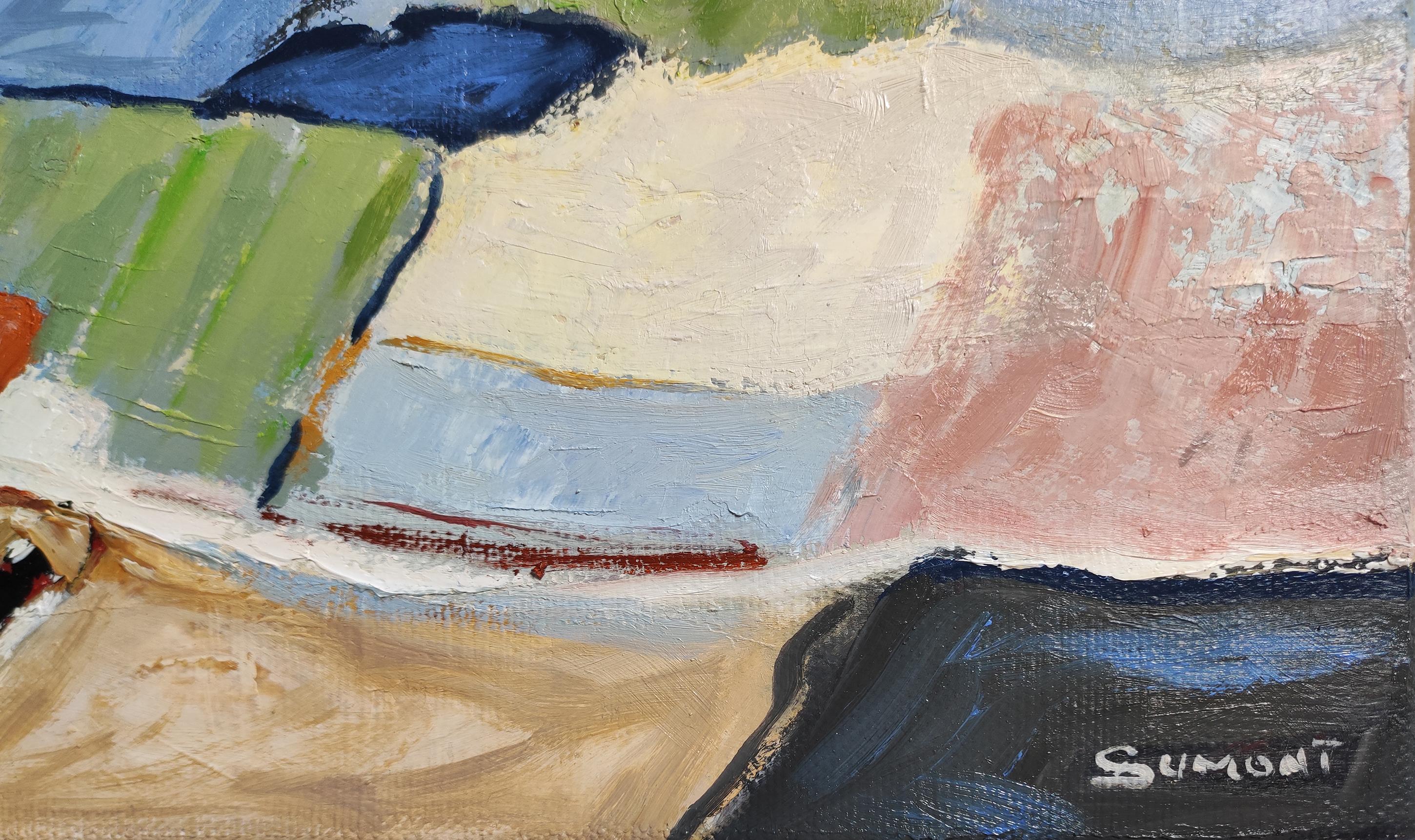Paesaggio di campagna, Astratto, Blu, Espressionista, Olio su tela, Texture in vendita 1