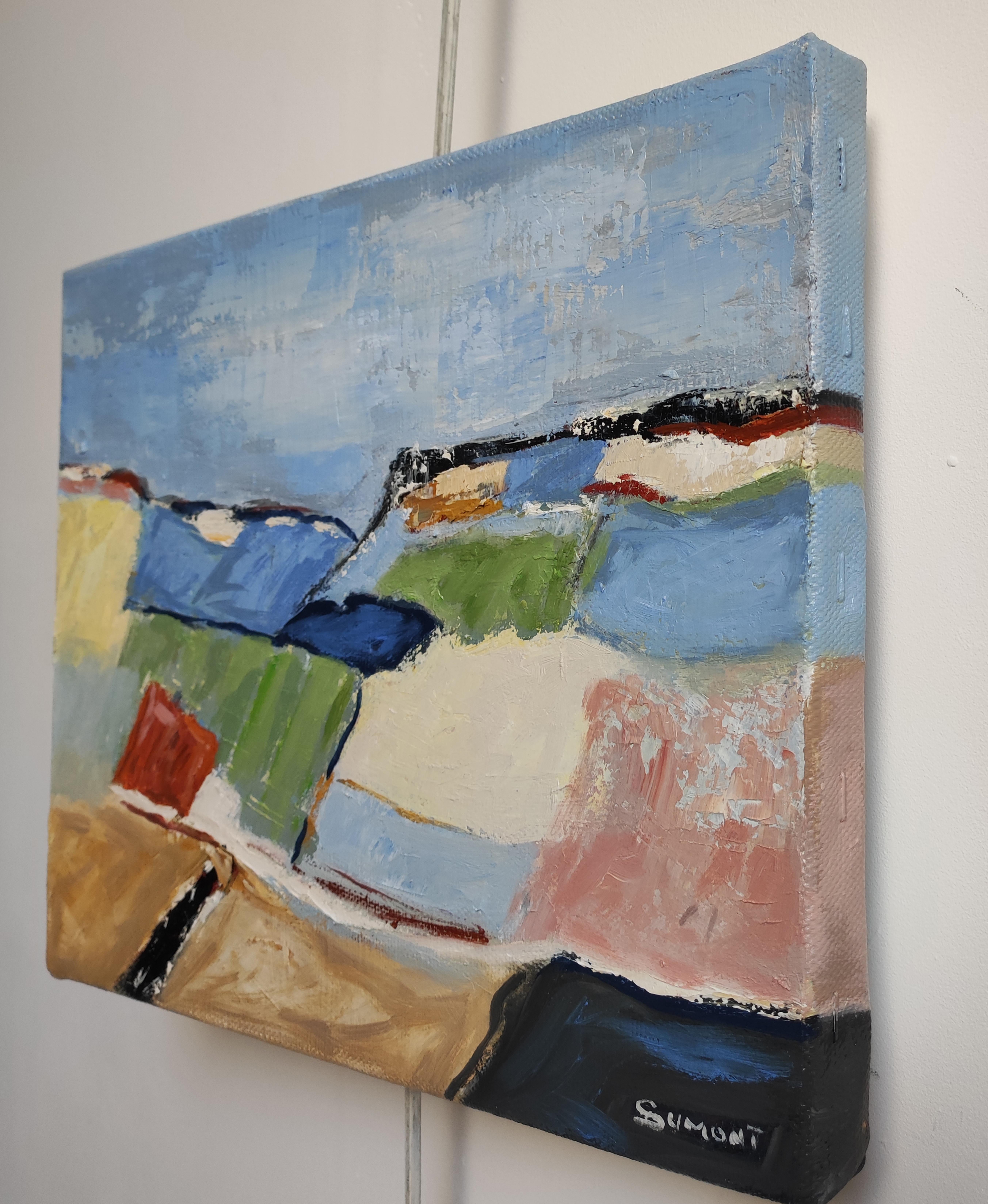 Paesaggio di campagna, Astratto, Blu, Espressionista, Olio su tela, Texture - Abstract Painting Grigio di SOPHIE DUMONT