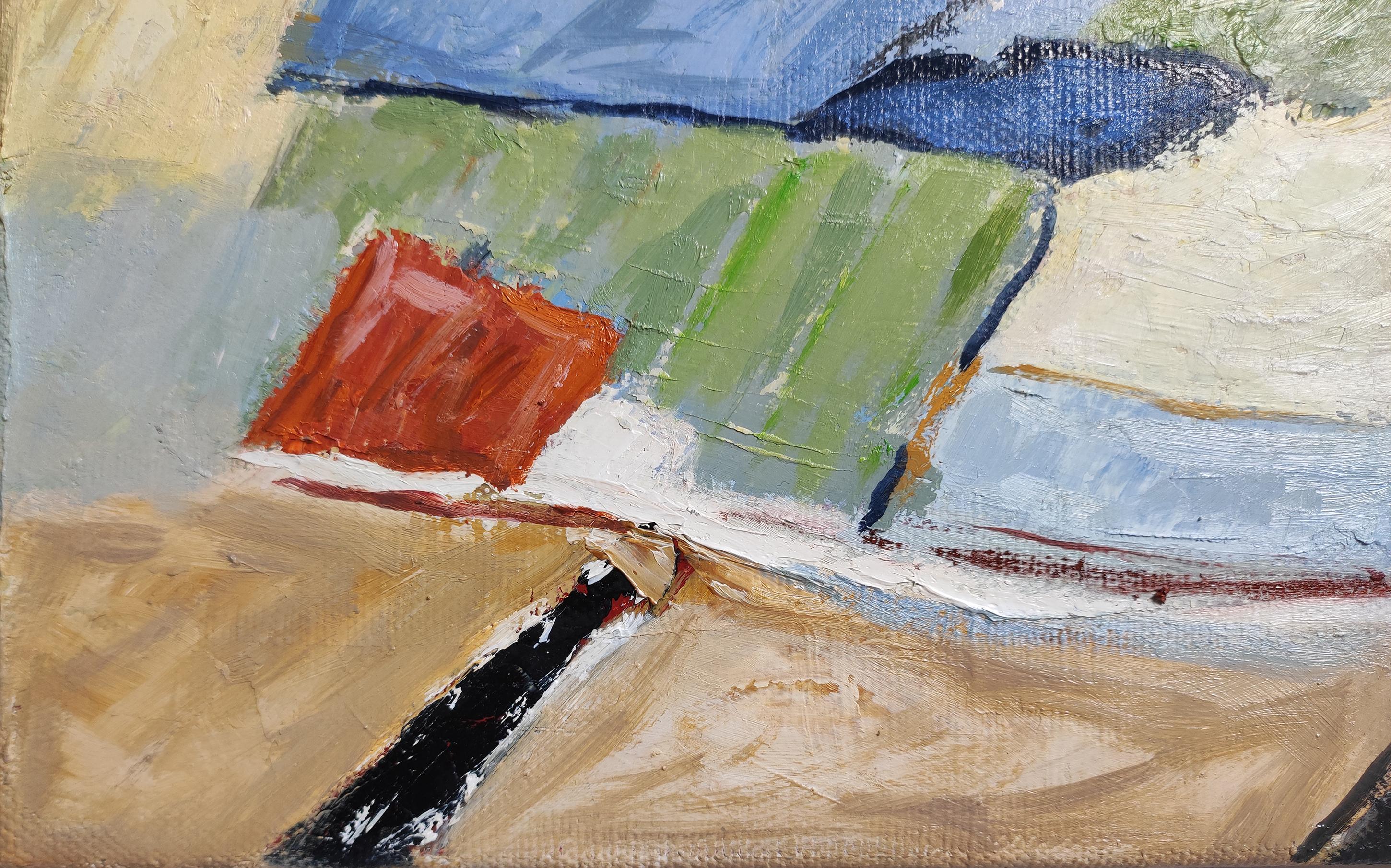 Paesaggio di campagna, Astratto, Blu, Espressionista, Olio su tela, Texture in vendita 2