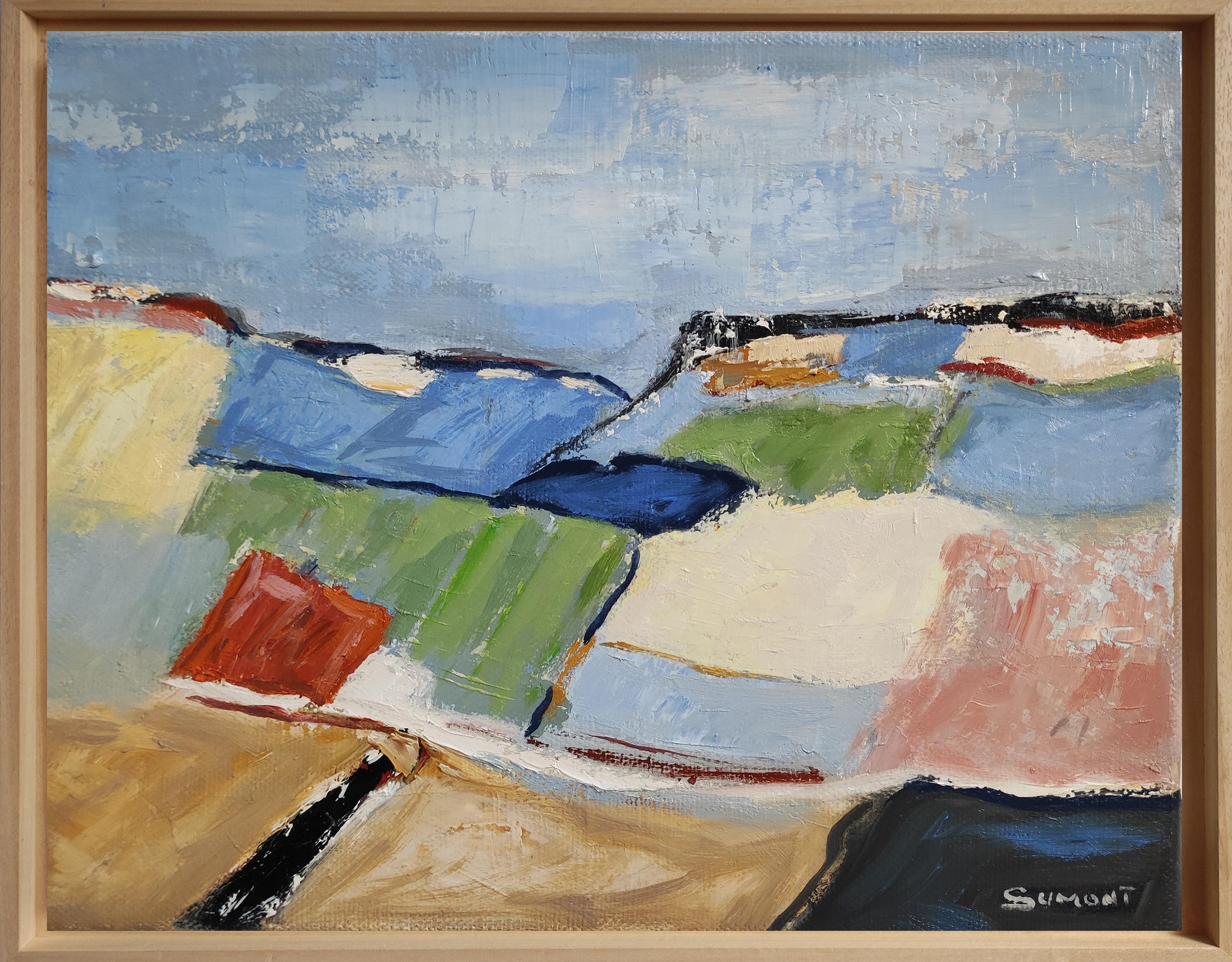 Abstract Painting di SOPHIE DUMONT - Paesaggio di campagna, Astratto, Blu, Espressionista, Olio su tela, Texture