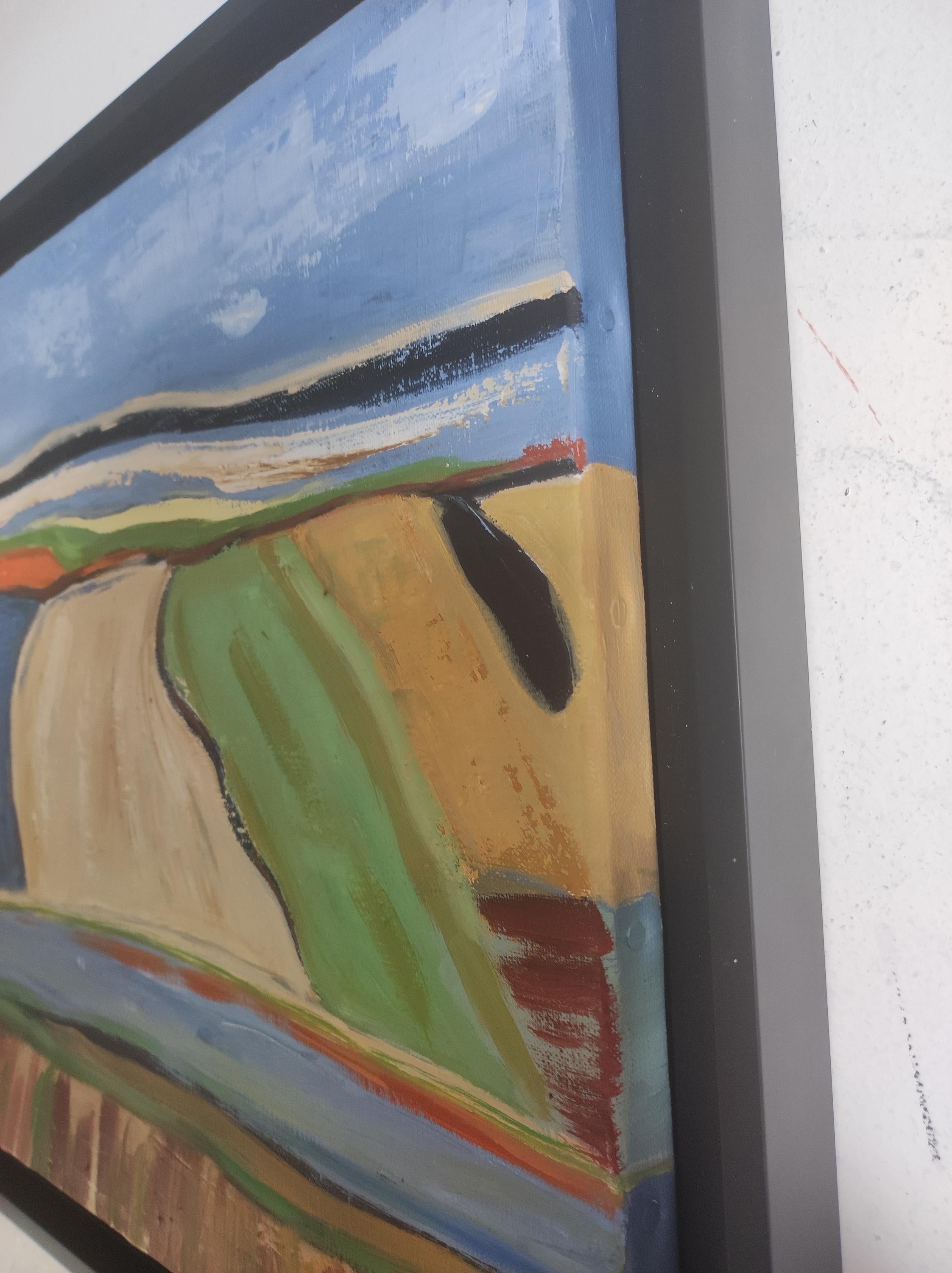 scena di campagna, paesaggio blu, olio su tela, espressionismo, arte contemporanea 7