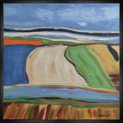 countryside scene, blue landscape, oil on canvas, expressionism, contempory art