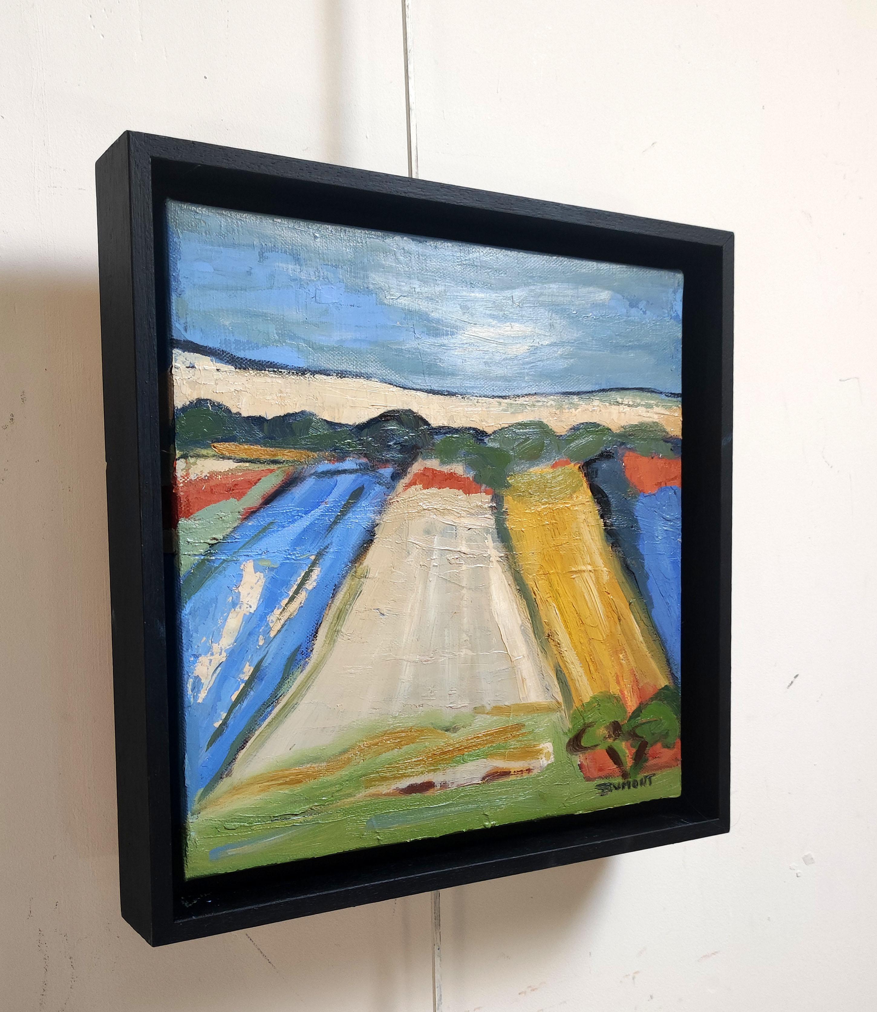 countryside spot, fields, blue abstract landscape, oil on canvas, expressionism For Sale 1