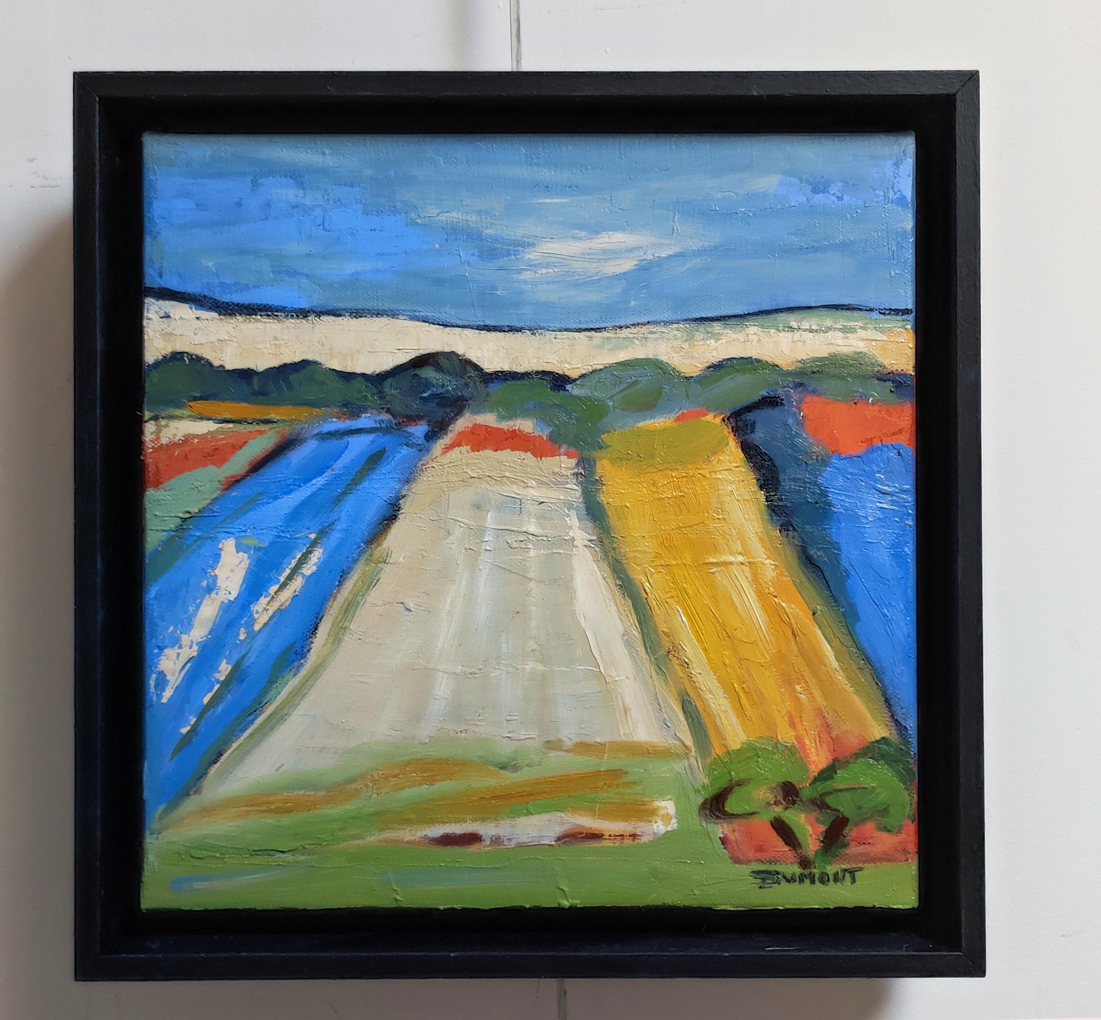 countryside spot, fields, blue abstract landscape, oil on canvas, expressionism For Sale 2