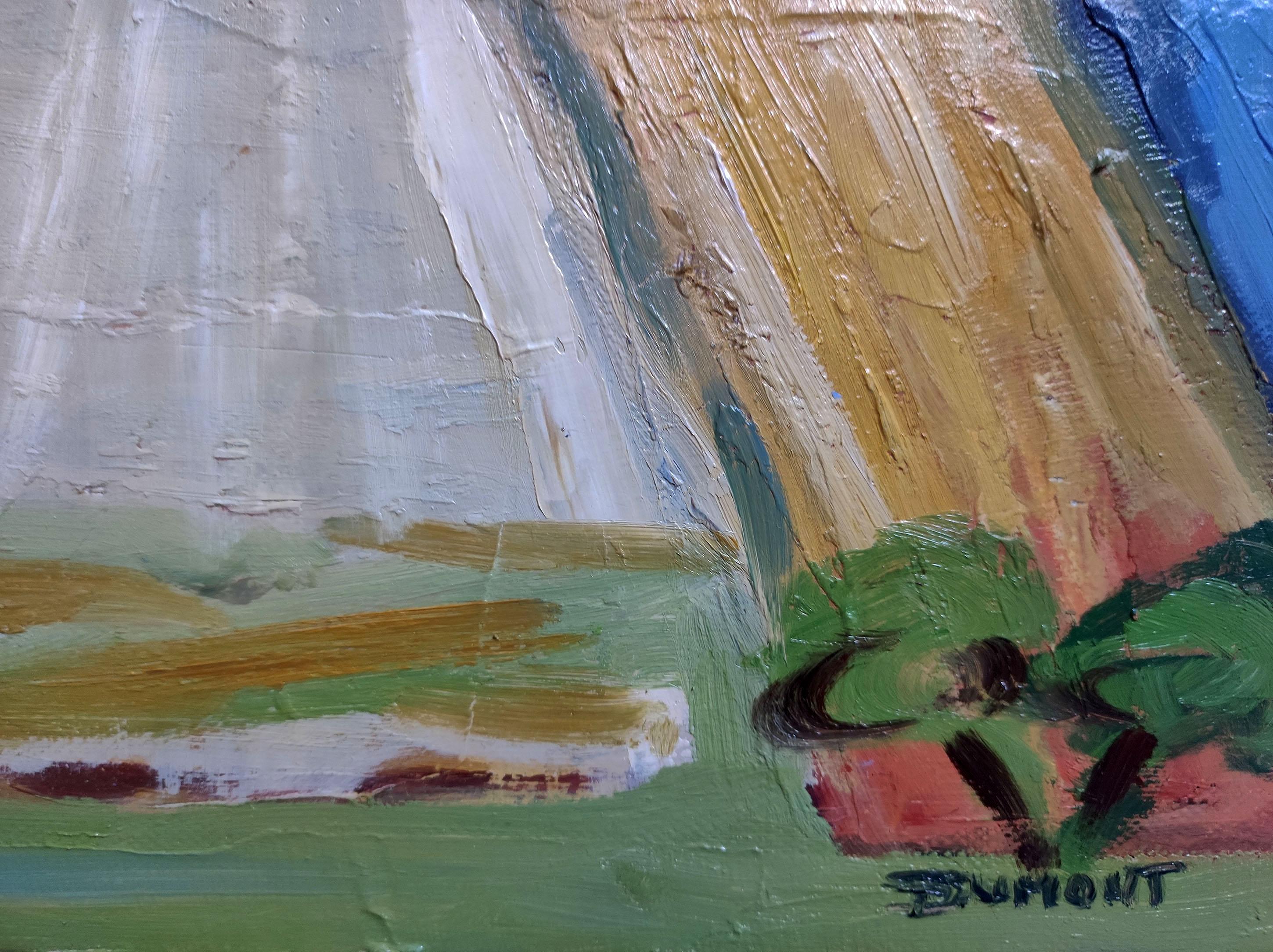 countryside spot, fields, blue abstract landscape, oil on canvas, expressionism For Sale 4