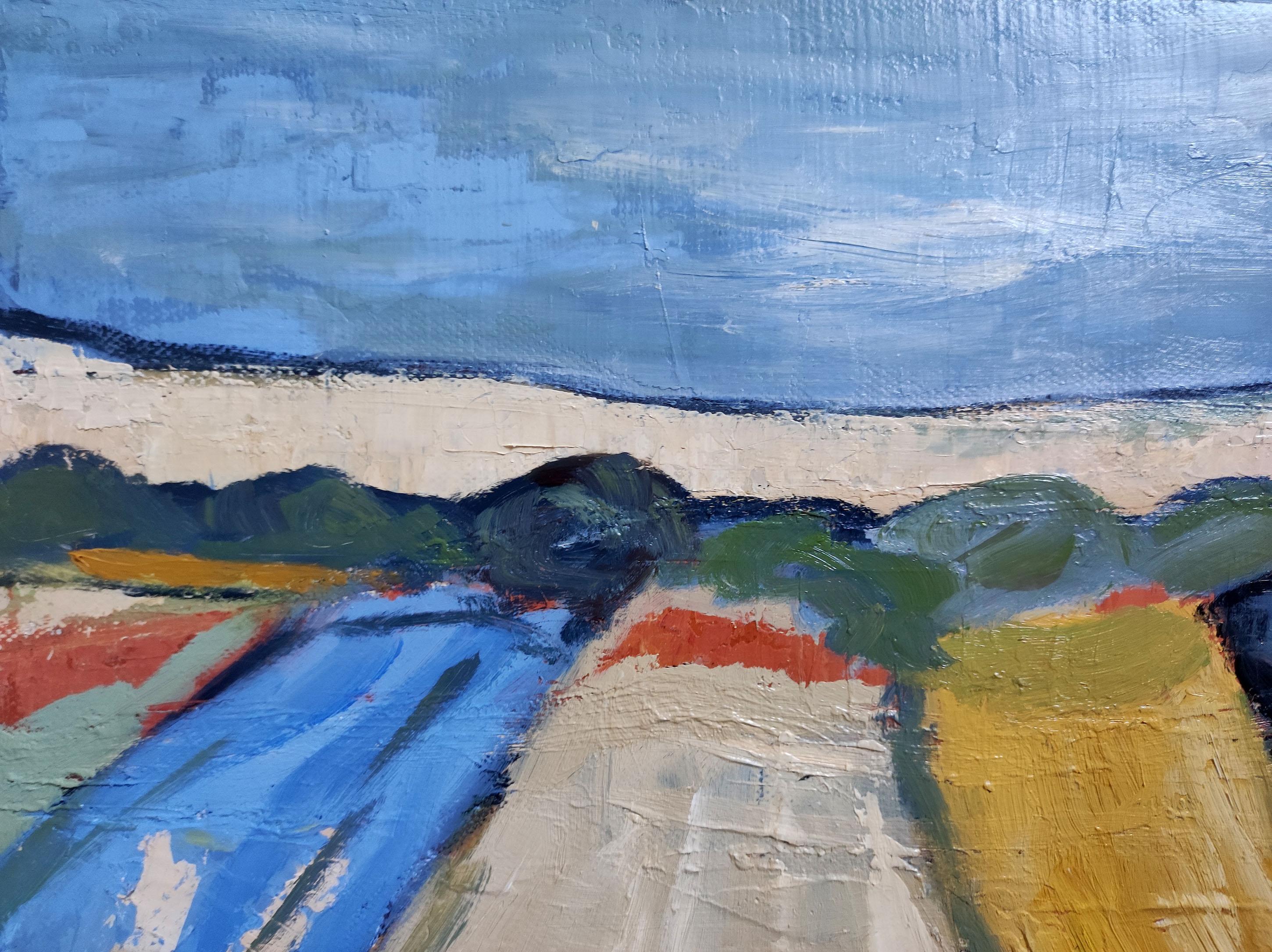 countryside spot, fields, blue abstract landscape, oil on canvas, expressionism For Sale 5