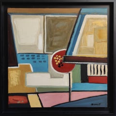 Cubist Reveries, Square Abstract Cubism Painting Modern Oil on canvas Multicolor