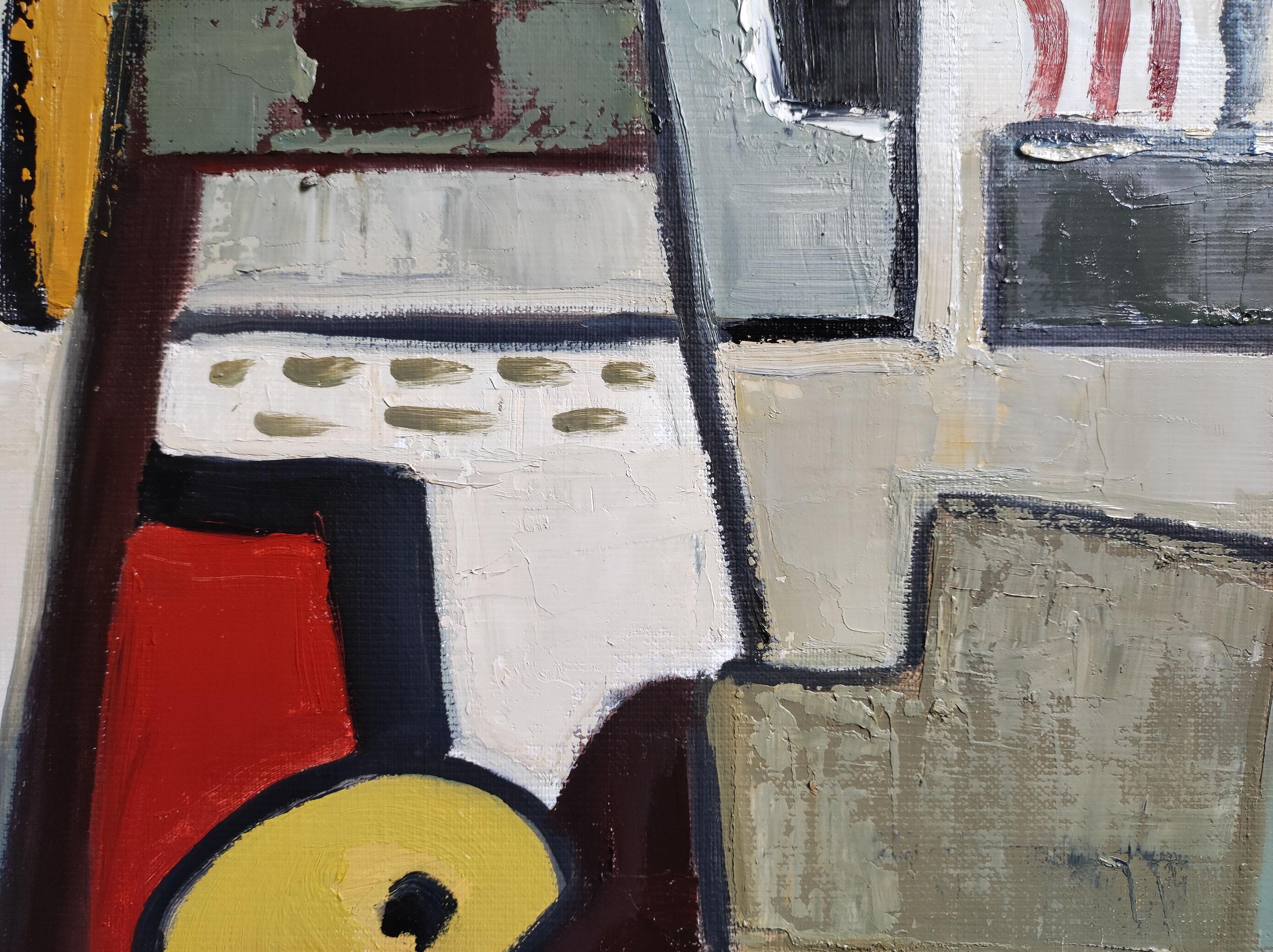 Studio Cubista, Astratto, Verde, Geometrico, Contemporaneo, Olio, Minimalismo, Francese in vendita 7