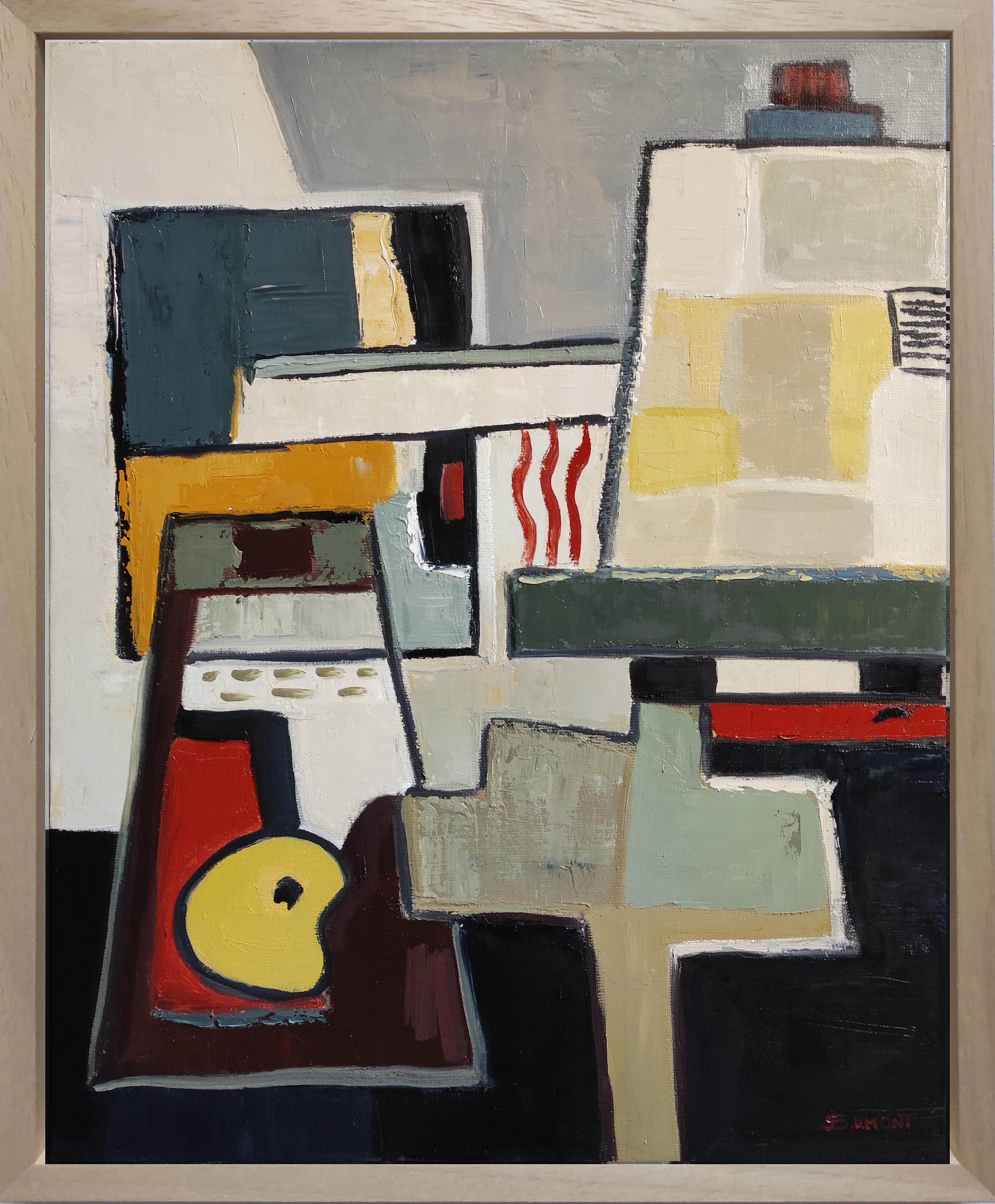 Studio Cubista, Astratto, Verde, Geometrico, Contemporaneo, Olio, Minimalismo, Francese - Painting di SOPHIE DUMONT