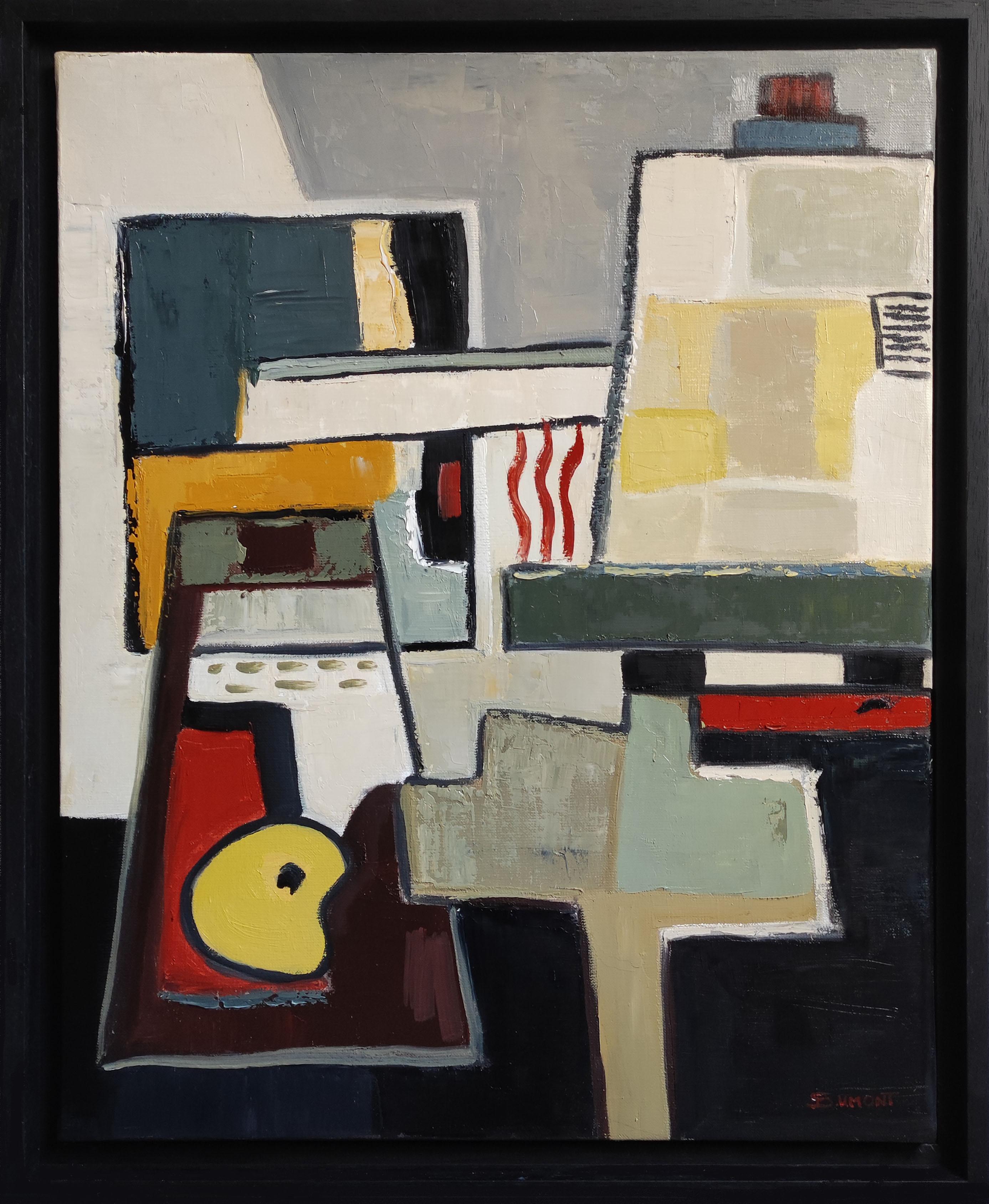 Studio Cubista, Astratto, Verde, Geometrico, Contemporaneo, Olio, Minimalismo, Francese - Painting Espressionismo astratto di SOPHIE DUMONT