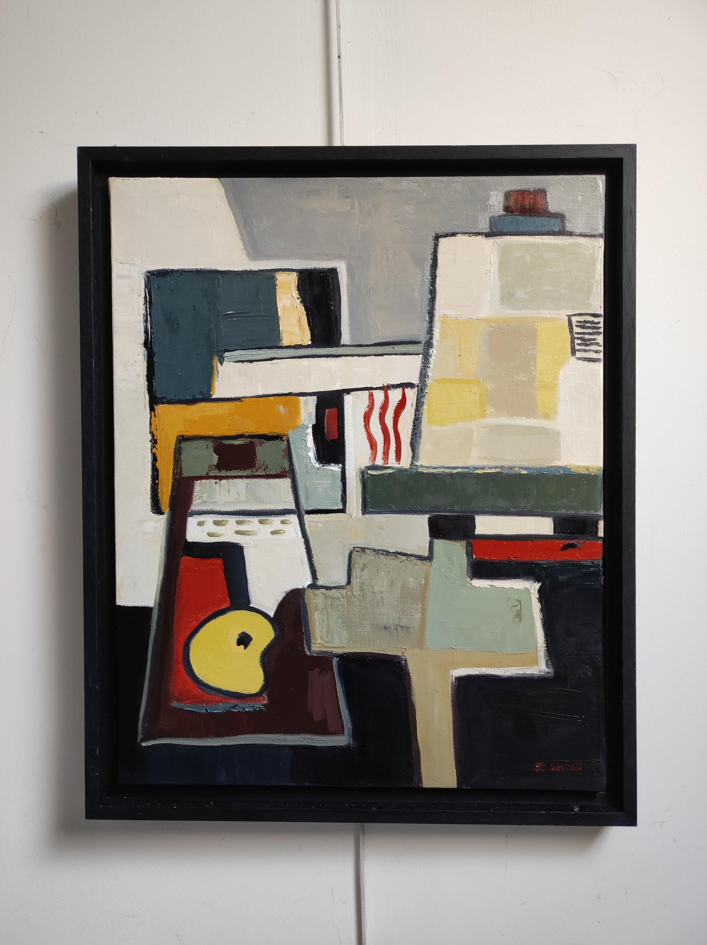 Studio Cubista, Astratto, Verde, Geometrico, Contemporaneo, Olio, Minimalismo, Francese in vendita 1