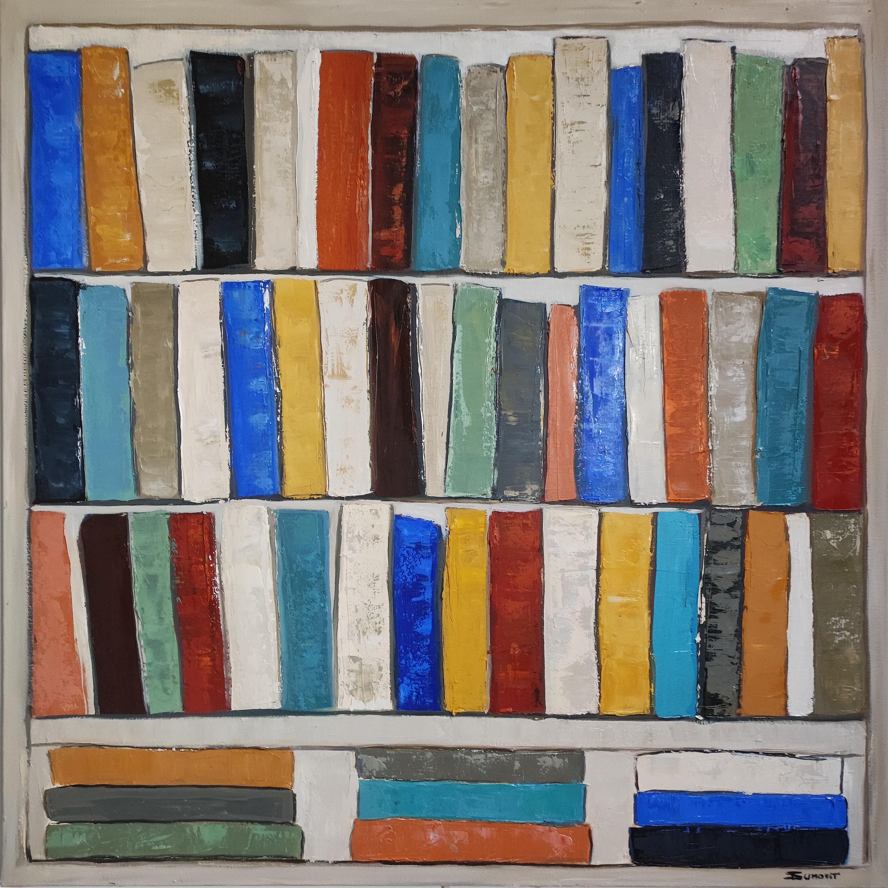 Cultura,  Biblioteca astratta, Francese, Espressionismo, Contemporaneo, multicolore - Abstract Painting Nero di SOPHIE DUMONT