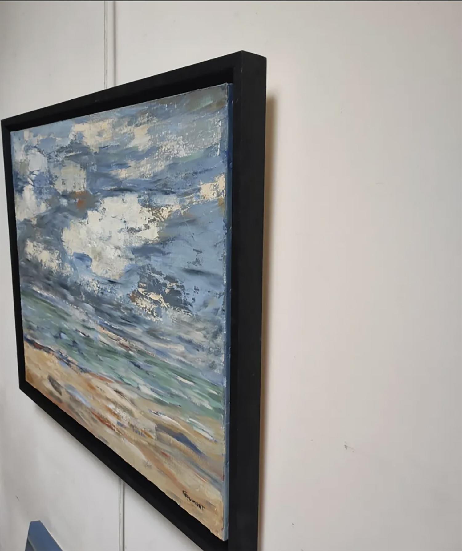 Deauville, Playa, Mar, Figurativo, Contemporáneo, Azul, Impresionismo, Francés - Painting de SOPHIE DUMONT