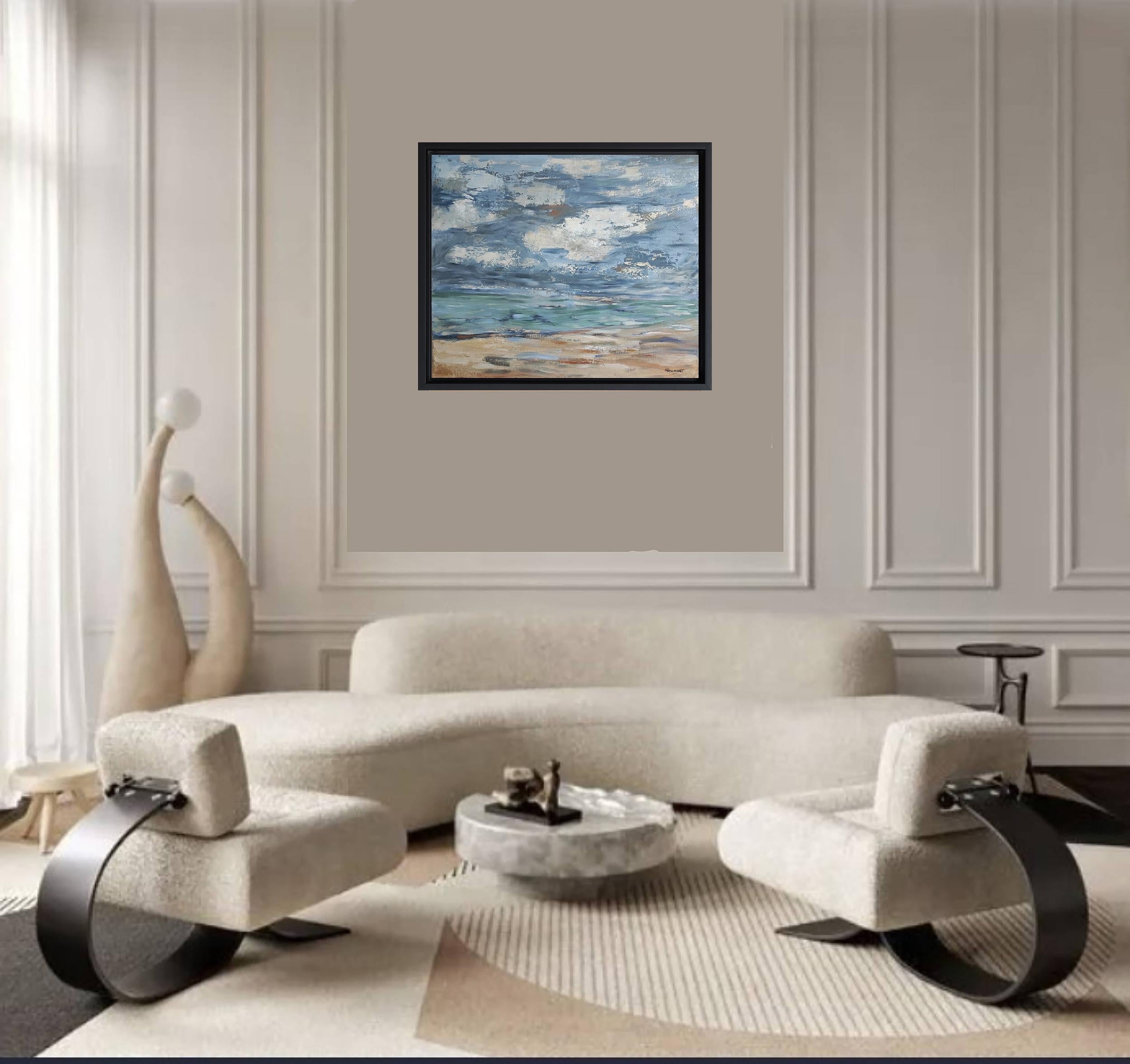 Deauville, Playa, Mar, Figurativo, Contemporáneo, Azul, Impresionismo, Francés en venta 1