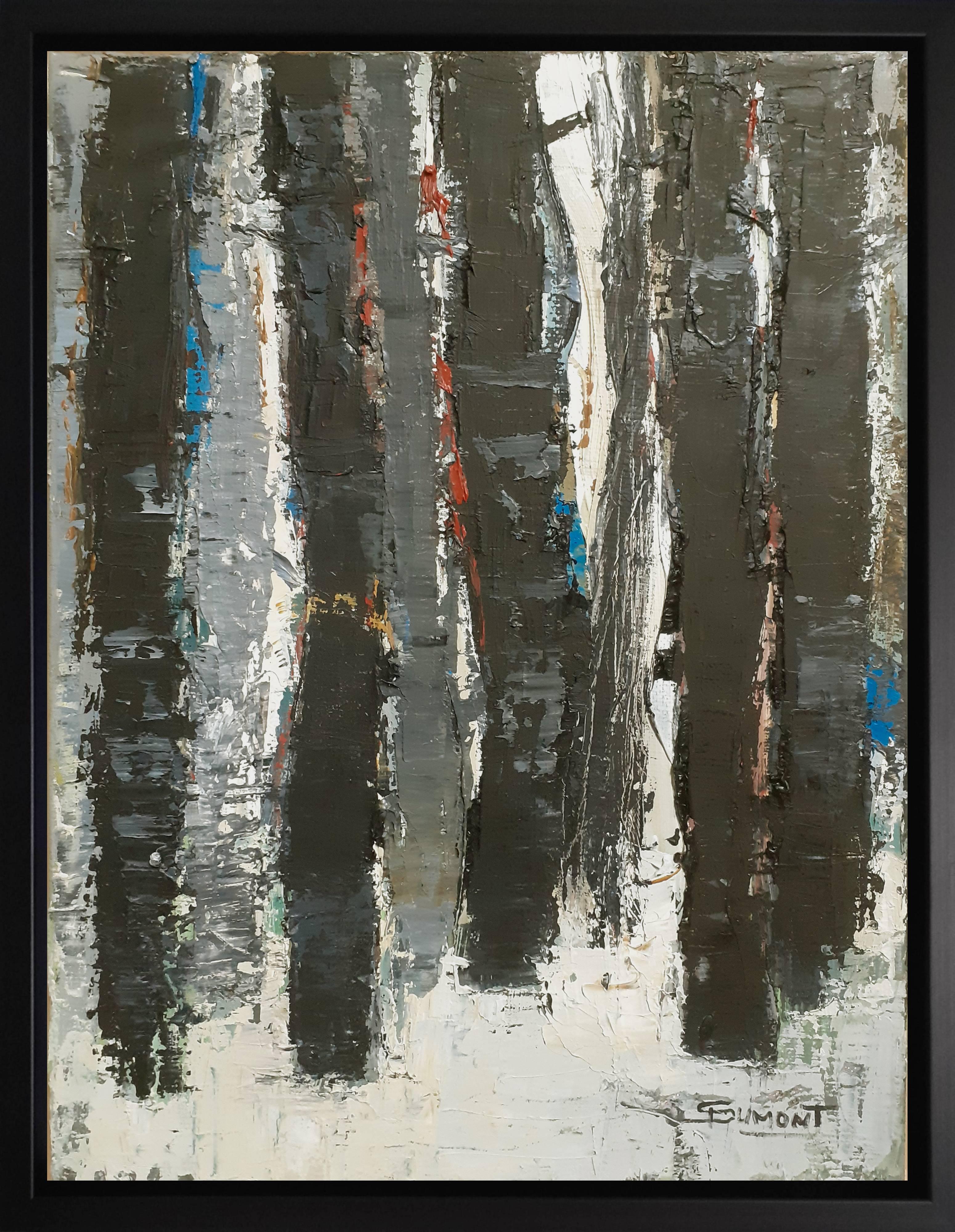 SOPHIE DUMONT Landscape Painting - DEEP FOREST, abstract minimalism, oil on canvas, expressionism, black tree